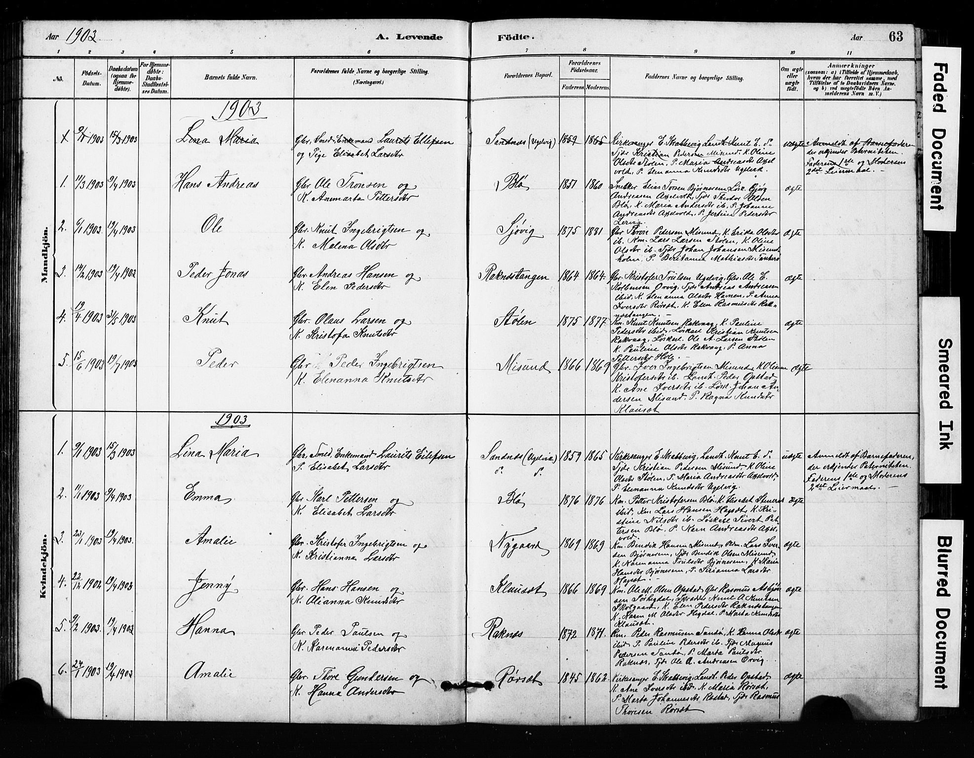 Ministerialprotokoller, klokkerbøker og fødselsregistre - Møre og Romsdal, SAT/A-1454/563/L0737: Parish register (copy) no. 563C01, 1878-1916, p. 63