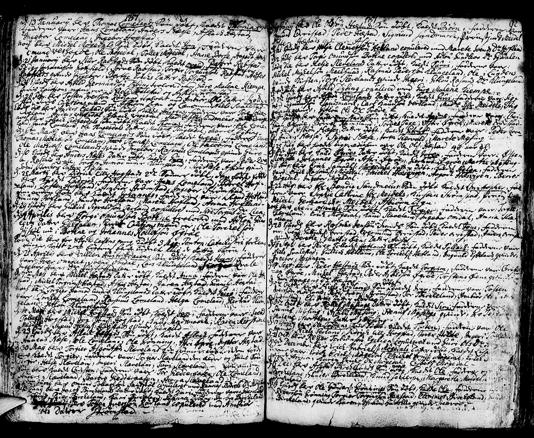 Helleland sokneprestkontor, AV/SAST-A-101810: Parish register (official) no. A 1 /1, 1713-1761, p. 92