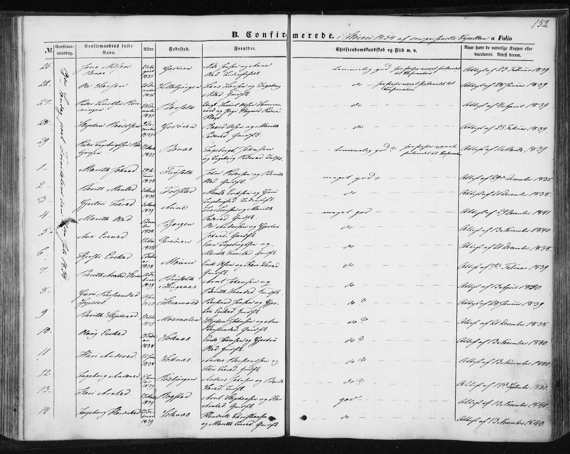 Ministerialprotokoller, klokkerbøker og fødselsregistre - Sør-Trøndelag, AV/SAT-A-1456/687/L1000: Parish register (official) no. 687A06, 1848-1869, p. 152