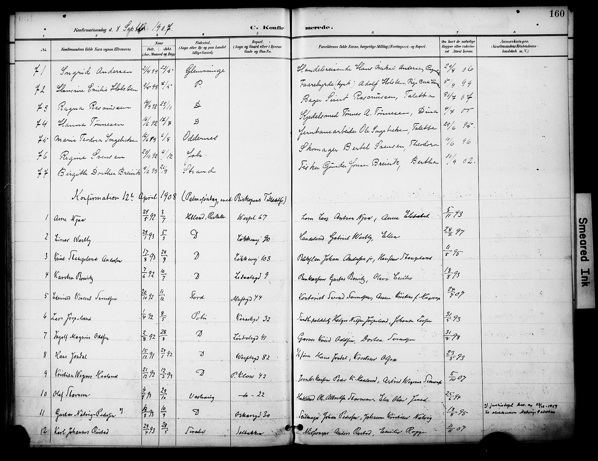 Domkirken sokneprestkontor, SAST/A-101812/001/30/30BA/L0031: Parish register (official) no. A 30, 1896-1916, p. 160