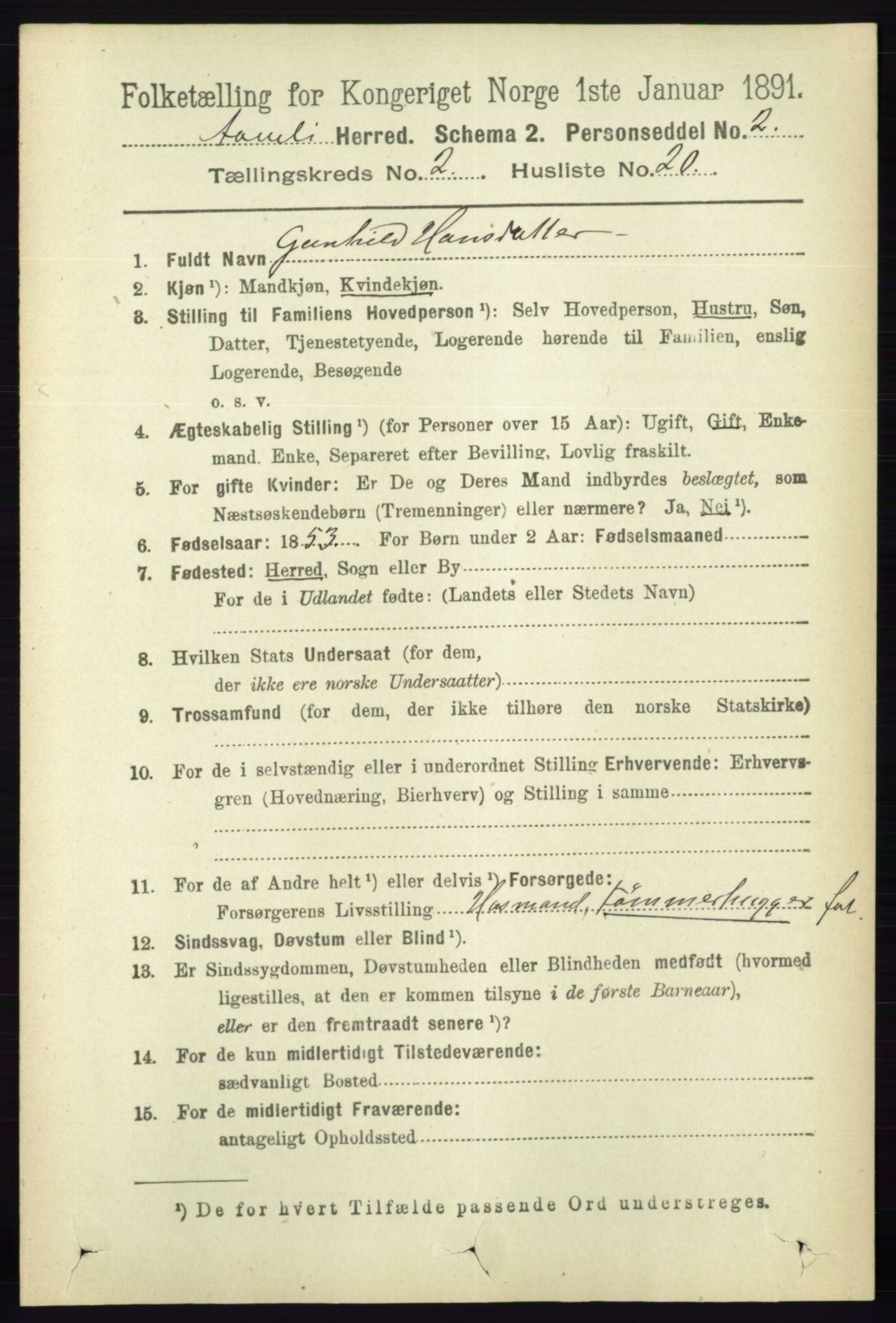 RA, 1891 census for 0929 Åmli, 1891, p. 290