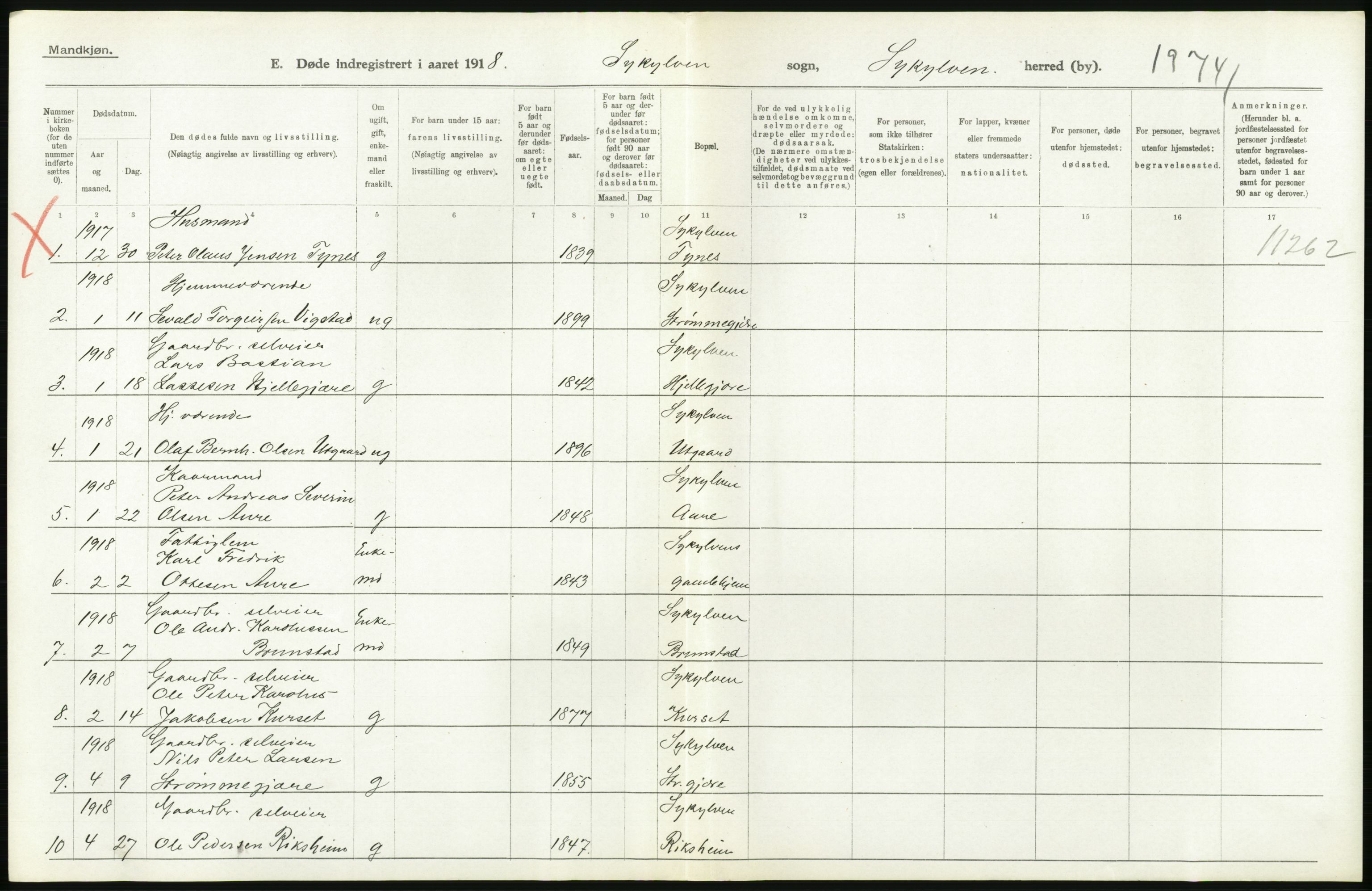 Statistisk sentralbyrå, Sosiodemografiske emner, Befolkning, RA/S-2228/D/Df/Dfb/Dfbh/L0045: Møre fylke: Døde. Bygder og byer., 1918, p. 356