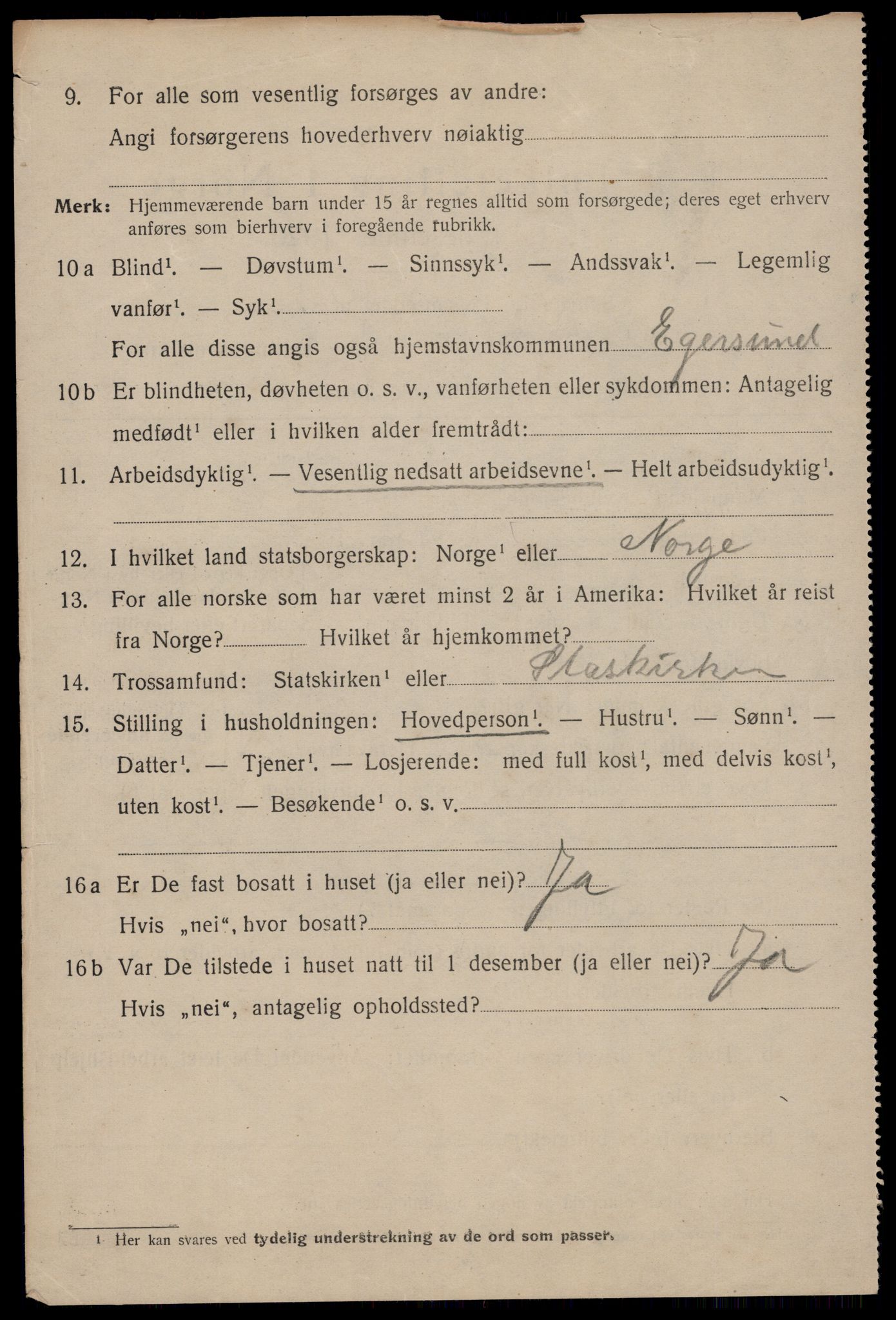 SAST, 1920 census for Egersund town, 1920, p. 2767