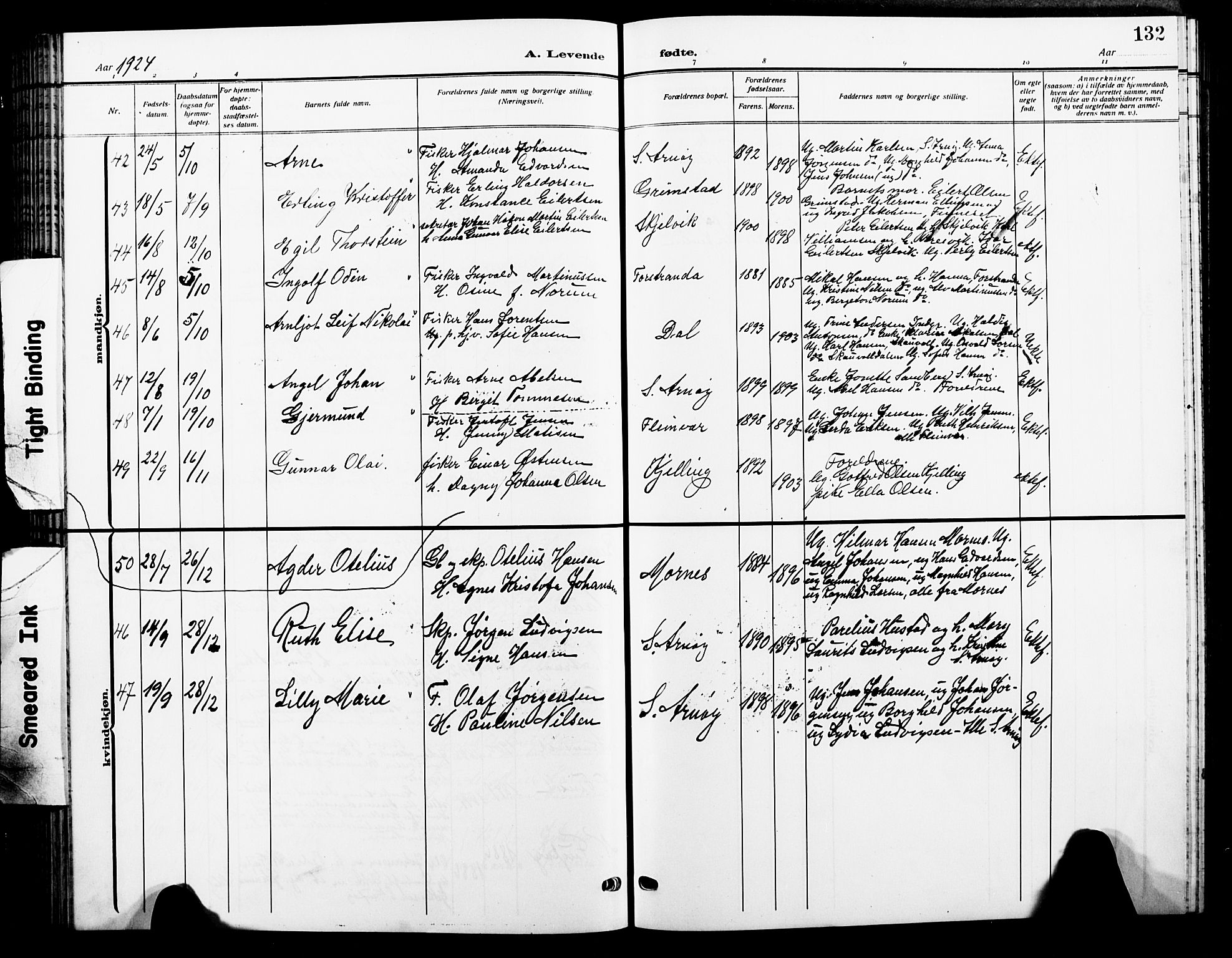 Ministerialprotokoller, klokkerbøker og fødselsregistre - Nordland, AV/SAT-A-1459/805/L0110: Parish register (copy) no. 805C06, 1909-1924, p. 132