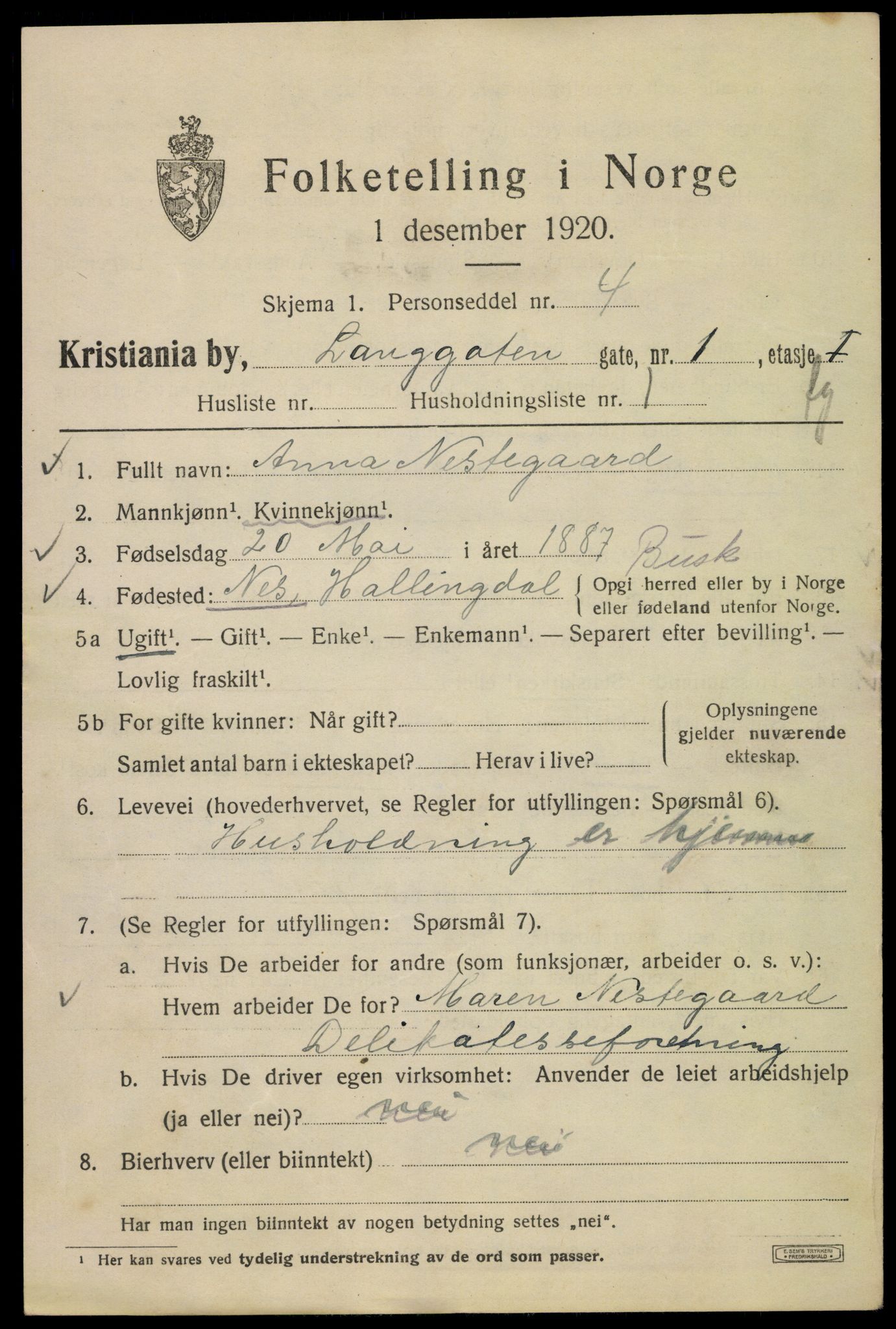 SAO, 1920 census for Kristiania, 1920, p. 358739