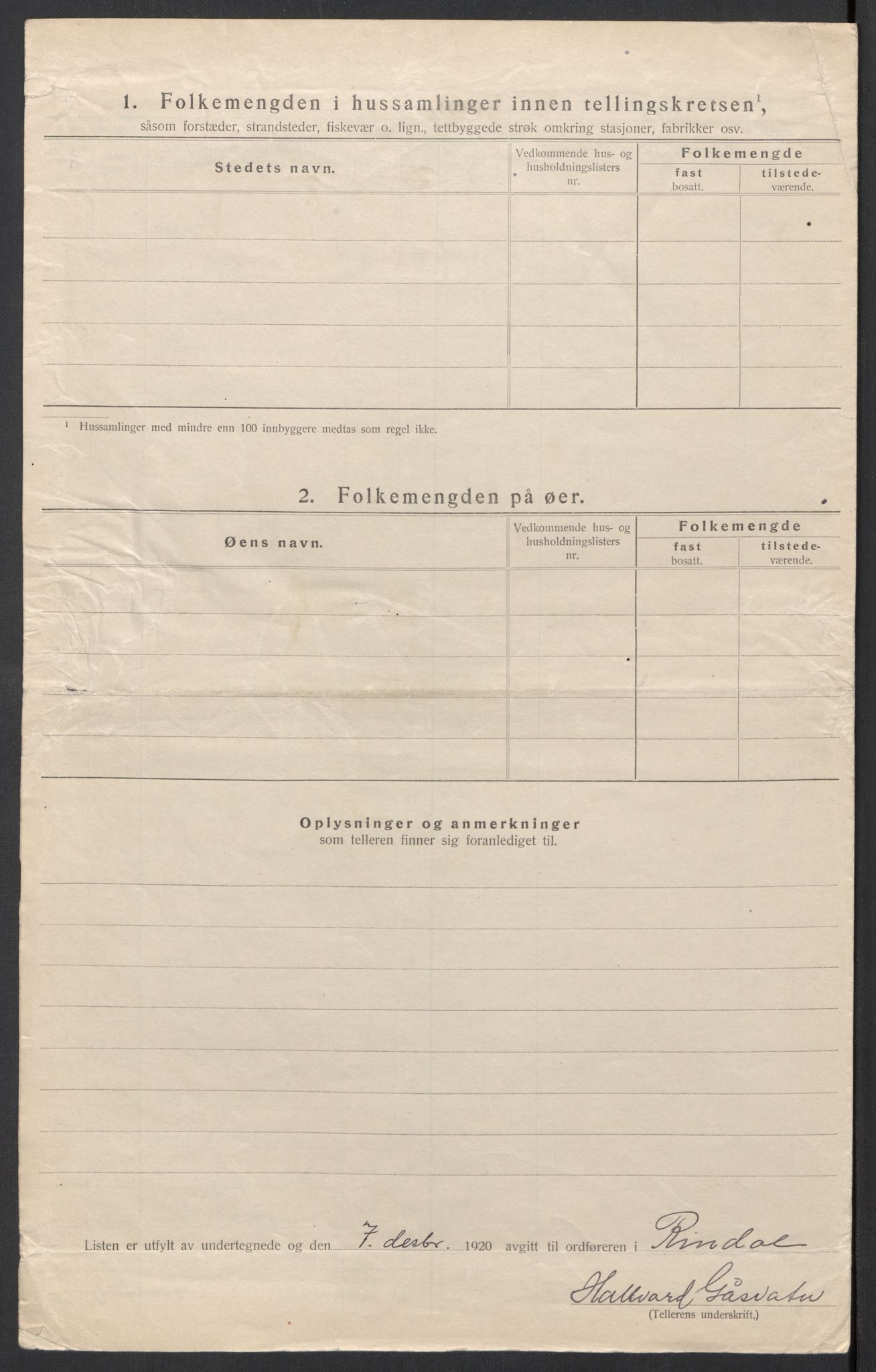 SAT, 1920 census for Rindal, 1920, p. 26