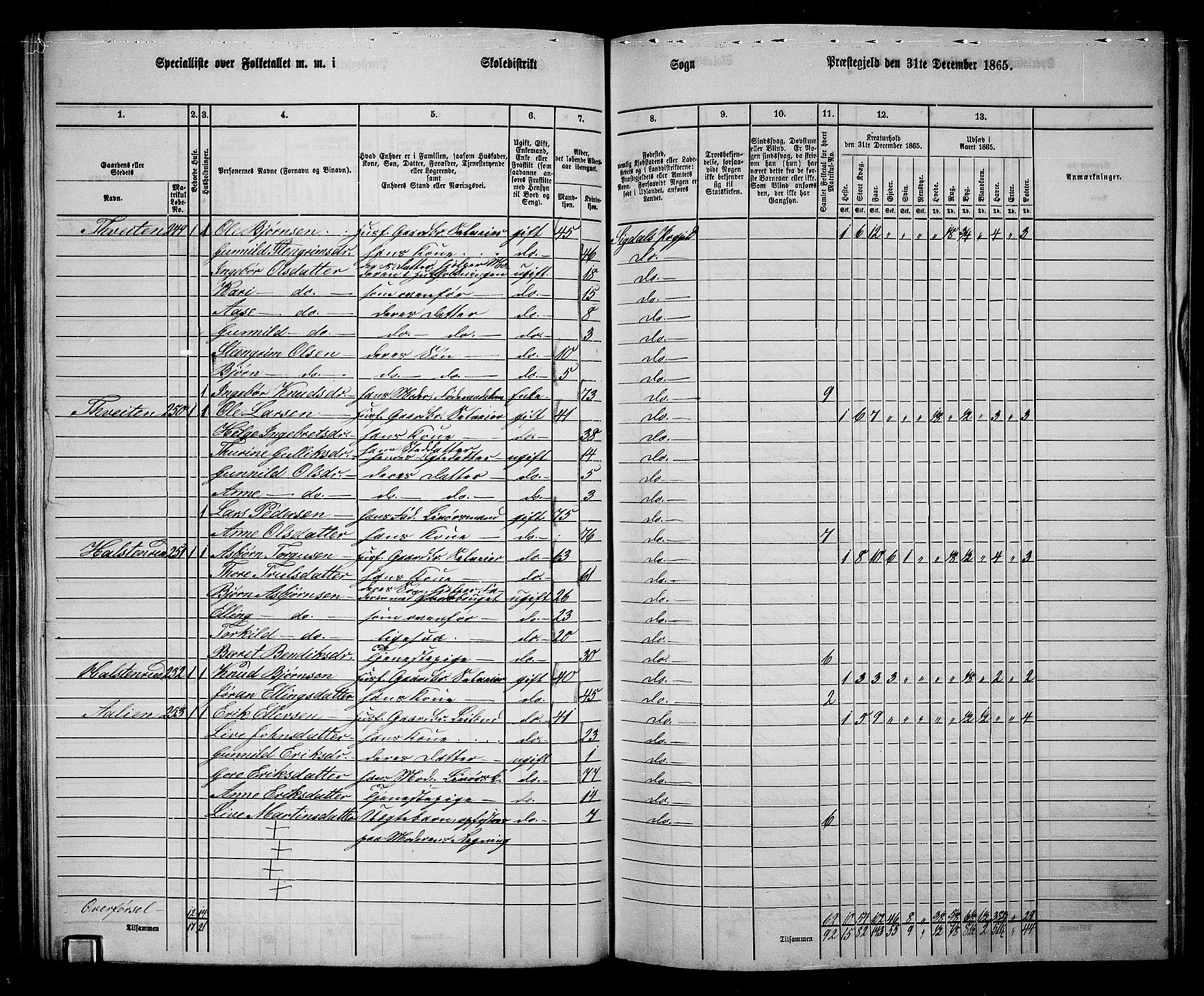 RA, 1865 census for Sigdal, 1865, p. 139