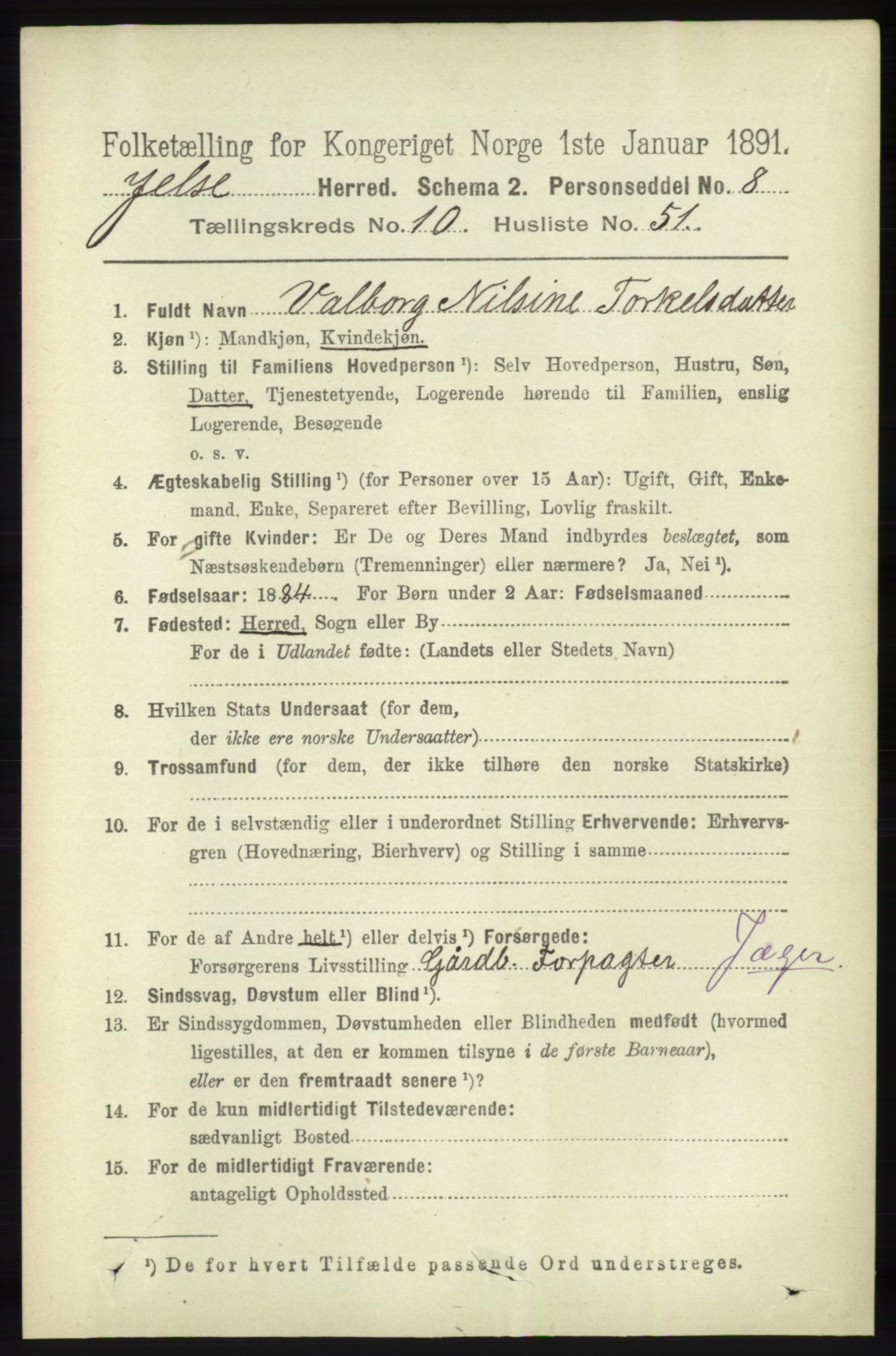 RA, 1891 census for 1138 Jelsa, 1891, p. 2734