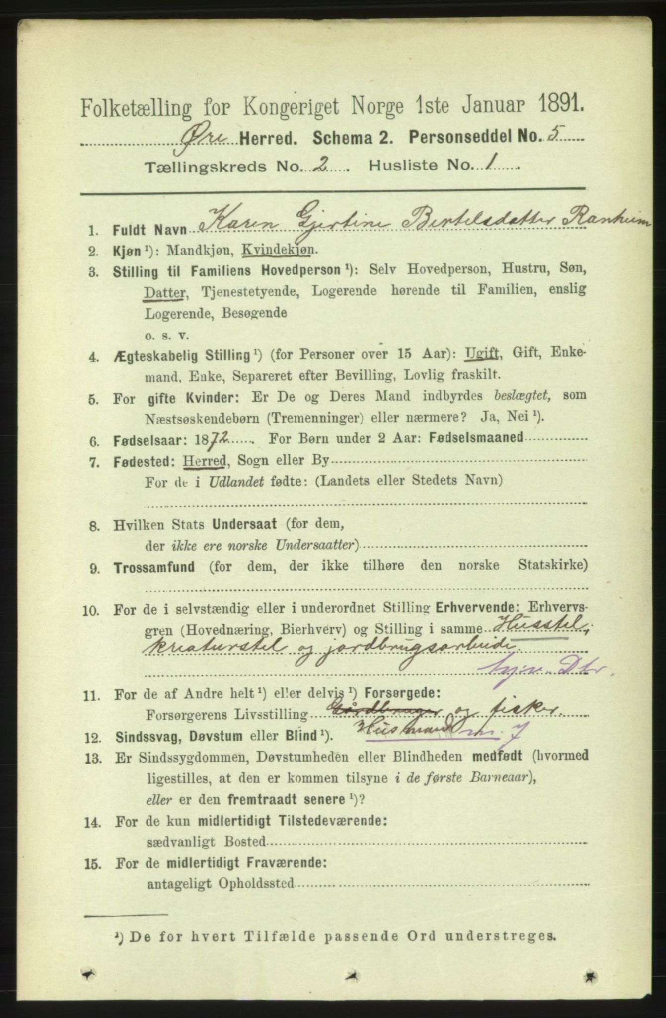 RA, 1891 census for 1558 Øre, 1891, p. 507