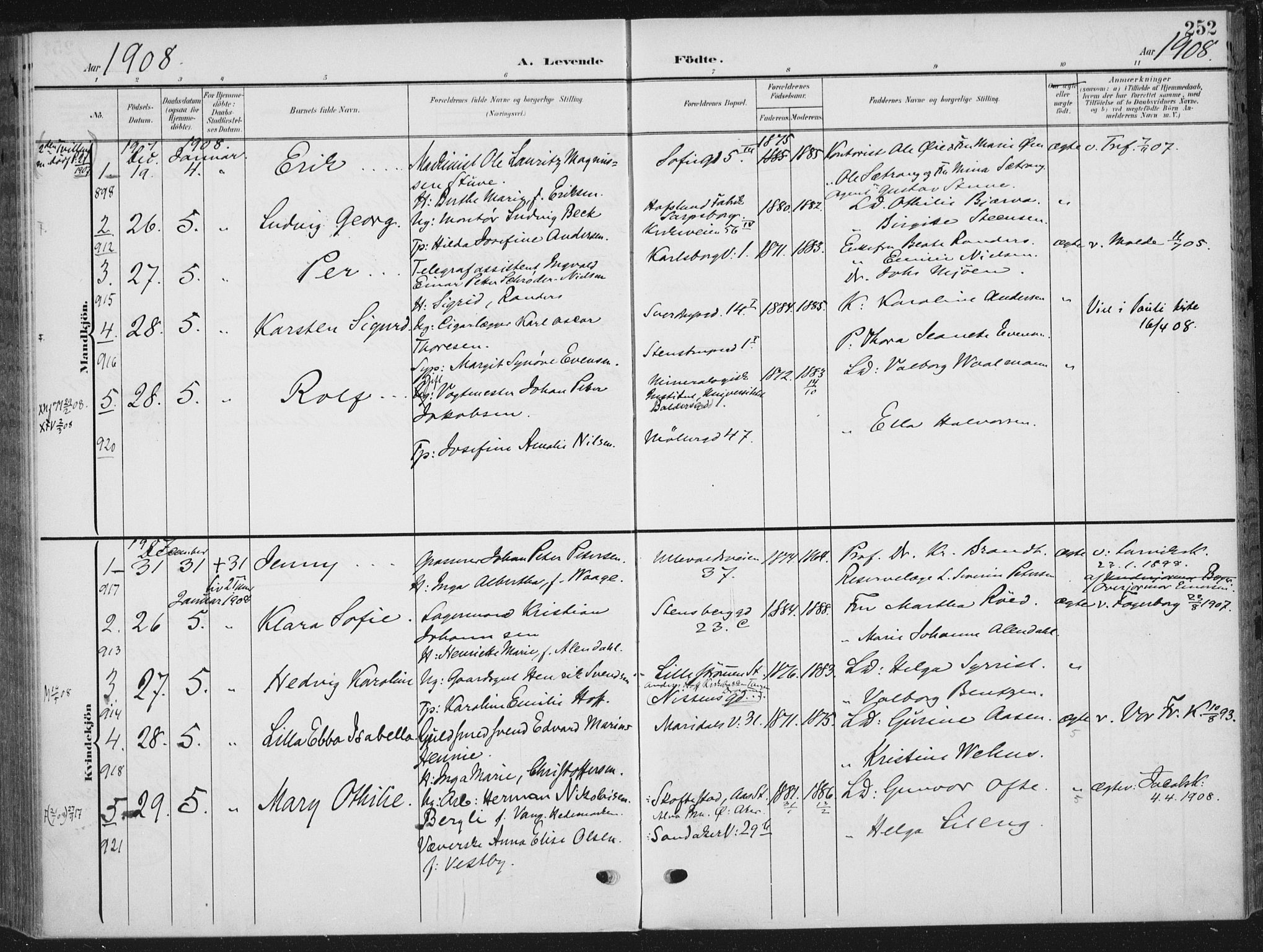 Rikshospitalet prestekontor Kirkebøker, AV/SAO-A-10309b/F/L0013: Parish register (official) no. 13, 1905-1908, p. 252