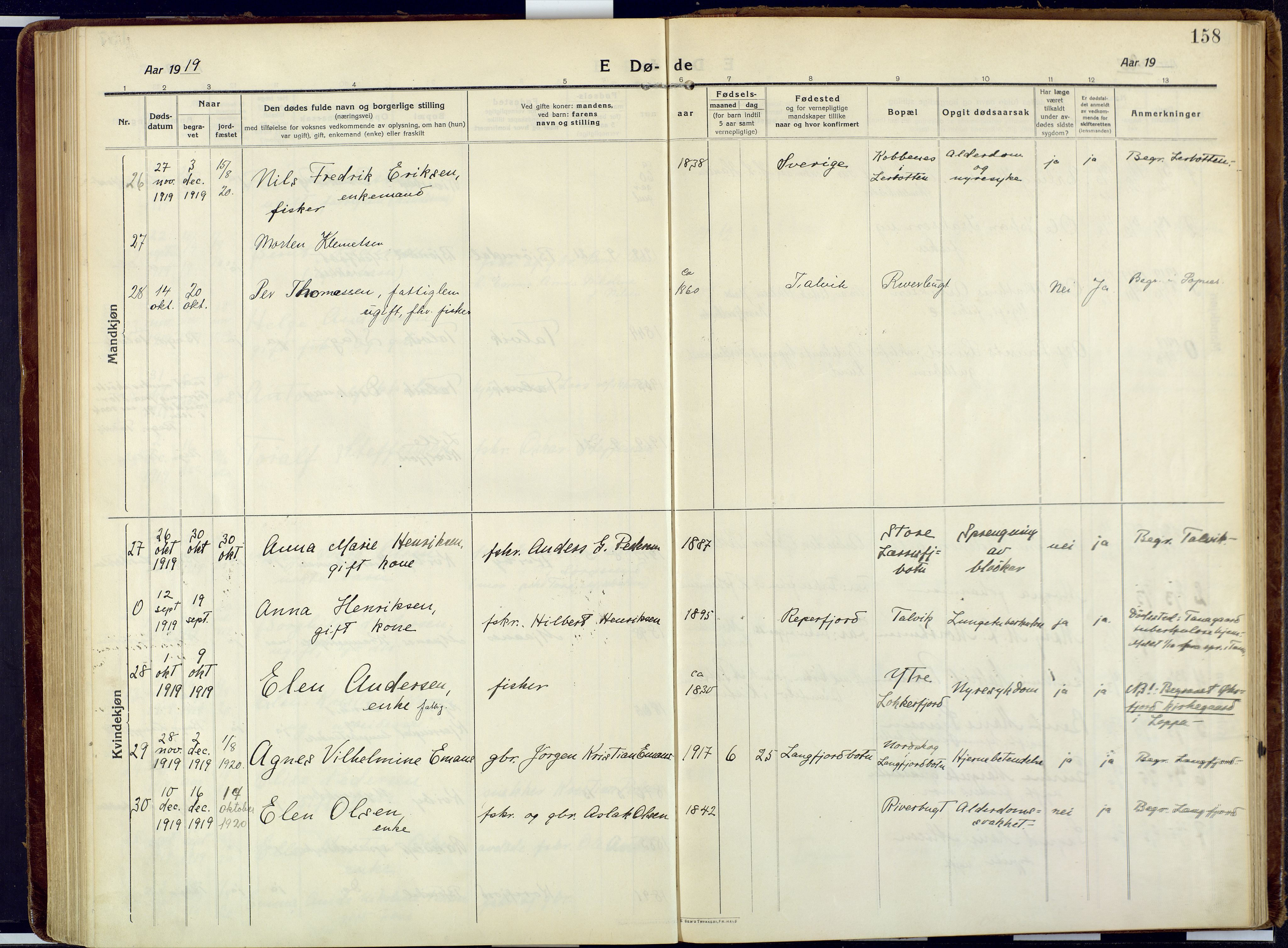 Talvik sokneprestkontor, SATØ/S-1337/H/Ha/L0018kirke: Parish register (official) no. 18, 1915-1924, p. 158