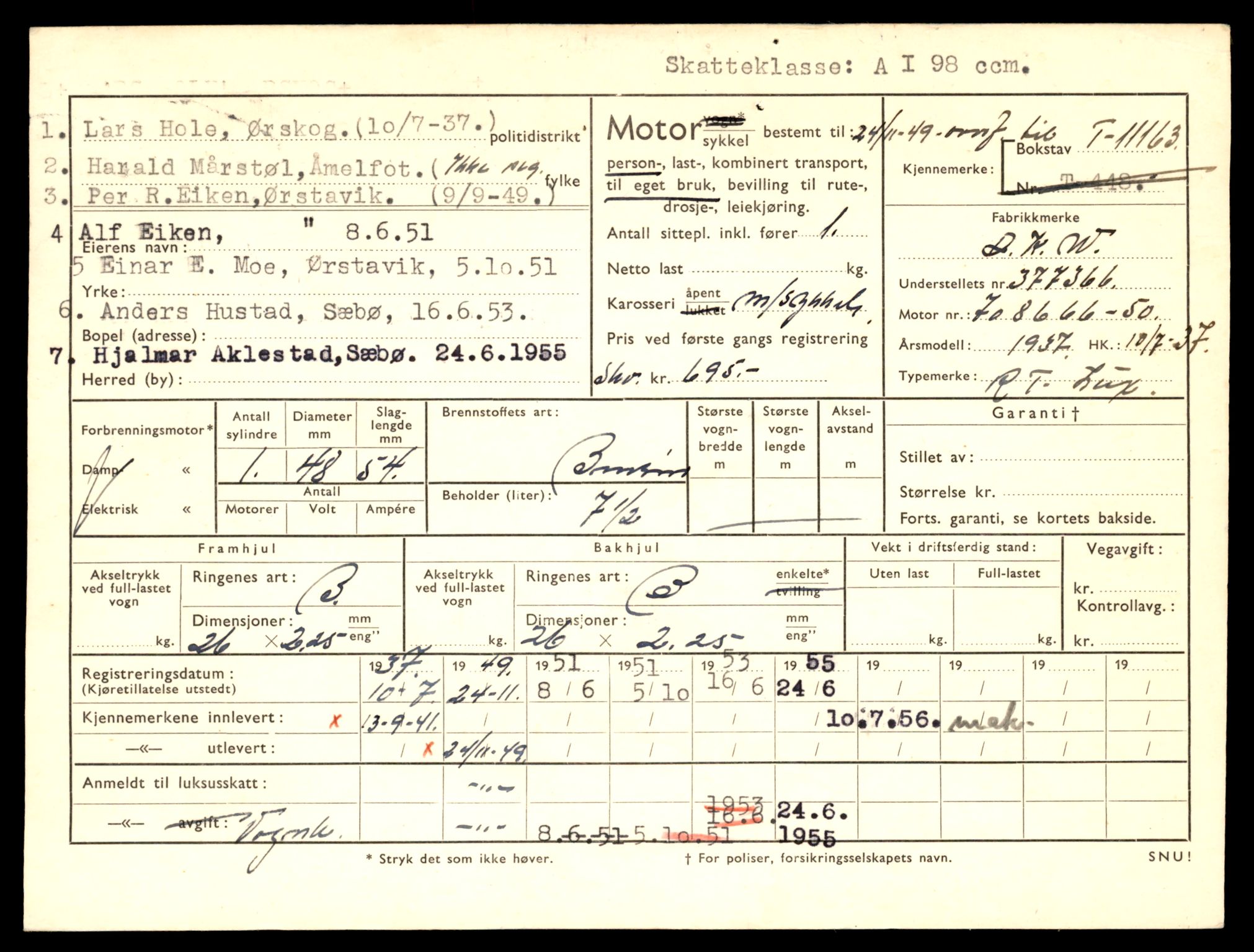 Møre og Romsdal vegkontor - Ålesund trafikkstasjon, AV/SAT-A-4099/F/Fe/L0027: Registreringskort for kjøretøy T 11161 - T 11289, 1927-1998, p. 47