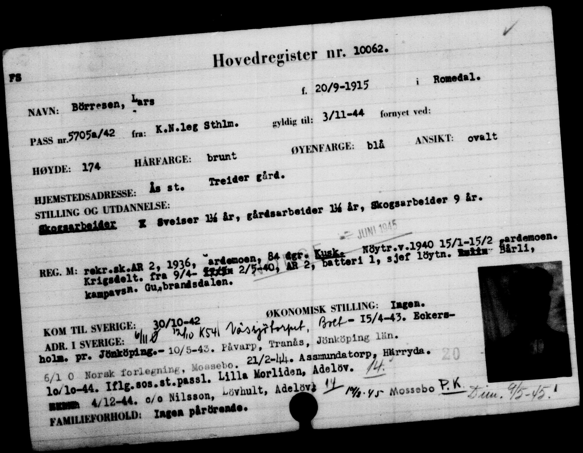 Utenriksstasjonene, Legasjonen i Stockholm, Flyktningkontoret, AV/RA-S-6753/V/Va/L0006: Kjesäterkartoteket, flyktninger med registreringsnr. 9400-12711, 1940-1945, p. 754
