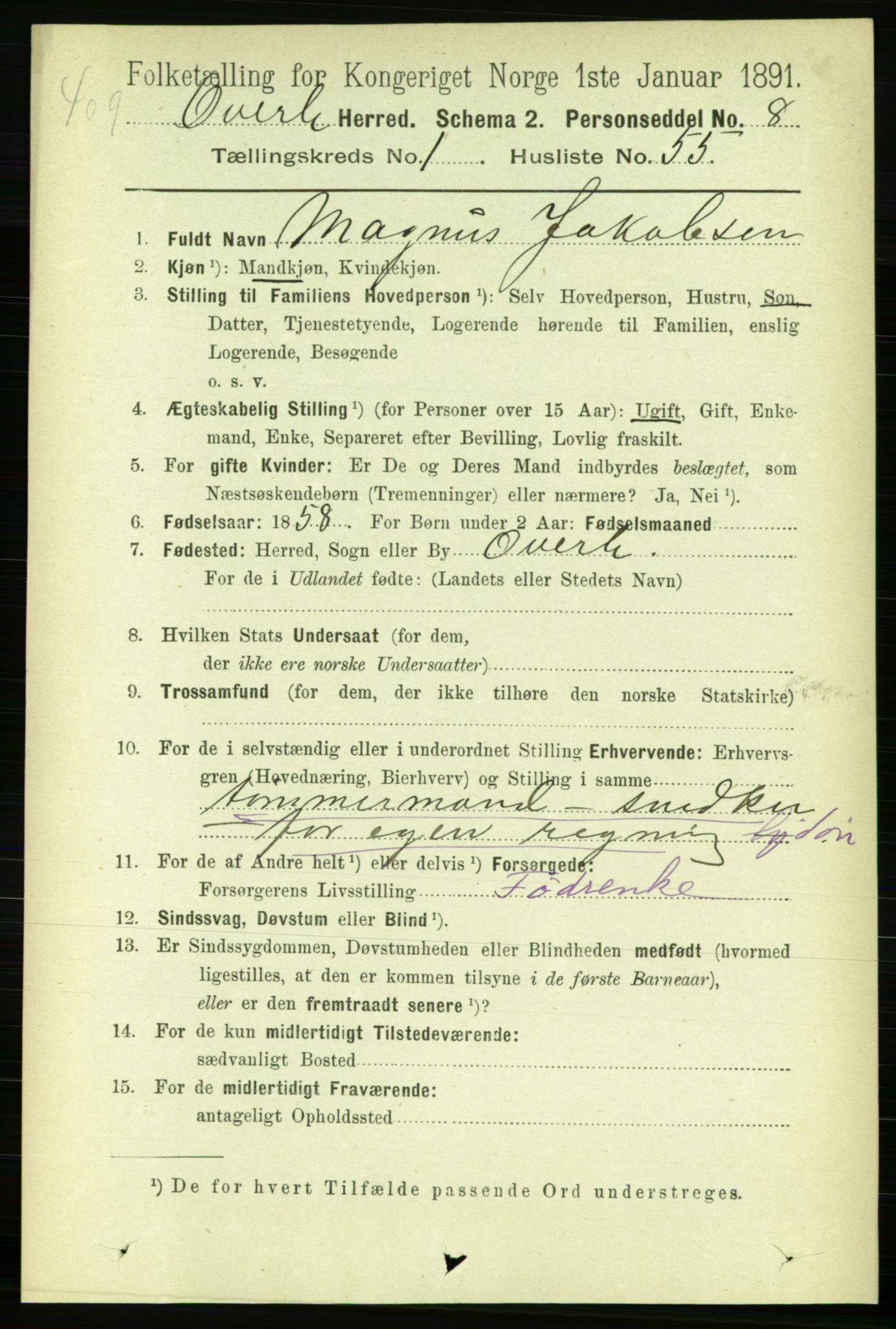 RA, 1891 census for 1744 Overhalla, 1891, p. 395