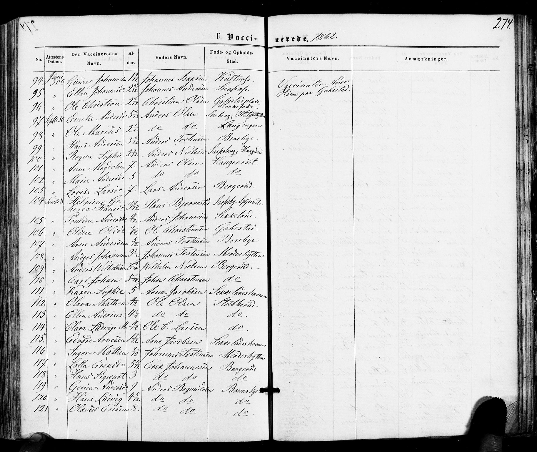 Varteig prestekontor Kirkebøker, SAO/A-10447a/F/Fa/L0001: Parish register (official) no. 1, 1861-1877, p. 274