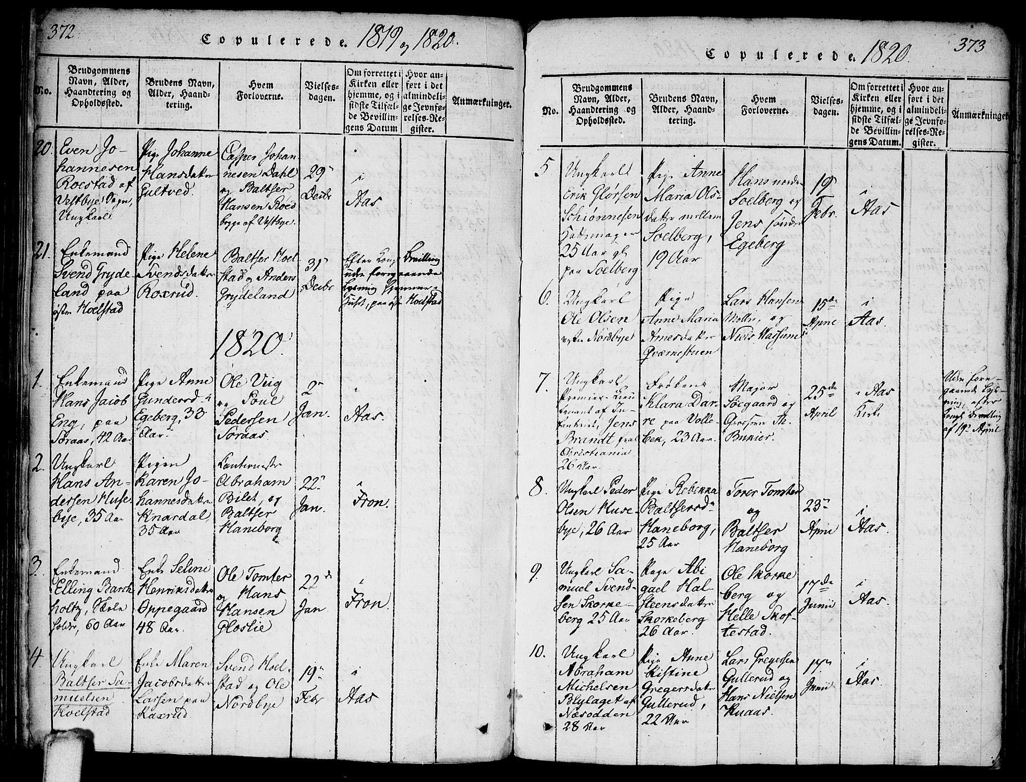 Ås prestekontor Kirkebøker, AV/SAO-A-10894/F/Fa/L0004: Parish register (official) no. I 4, 1818-1826, p. 372-373