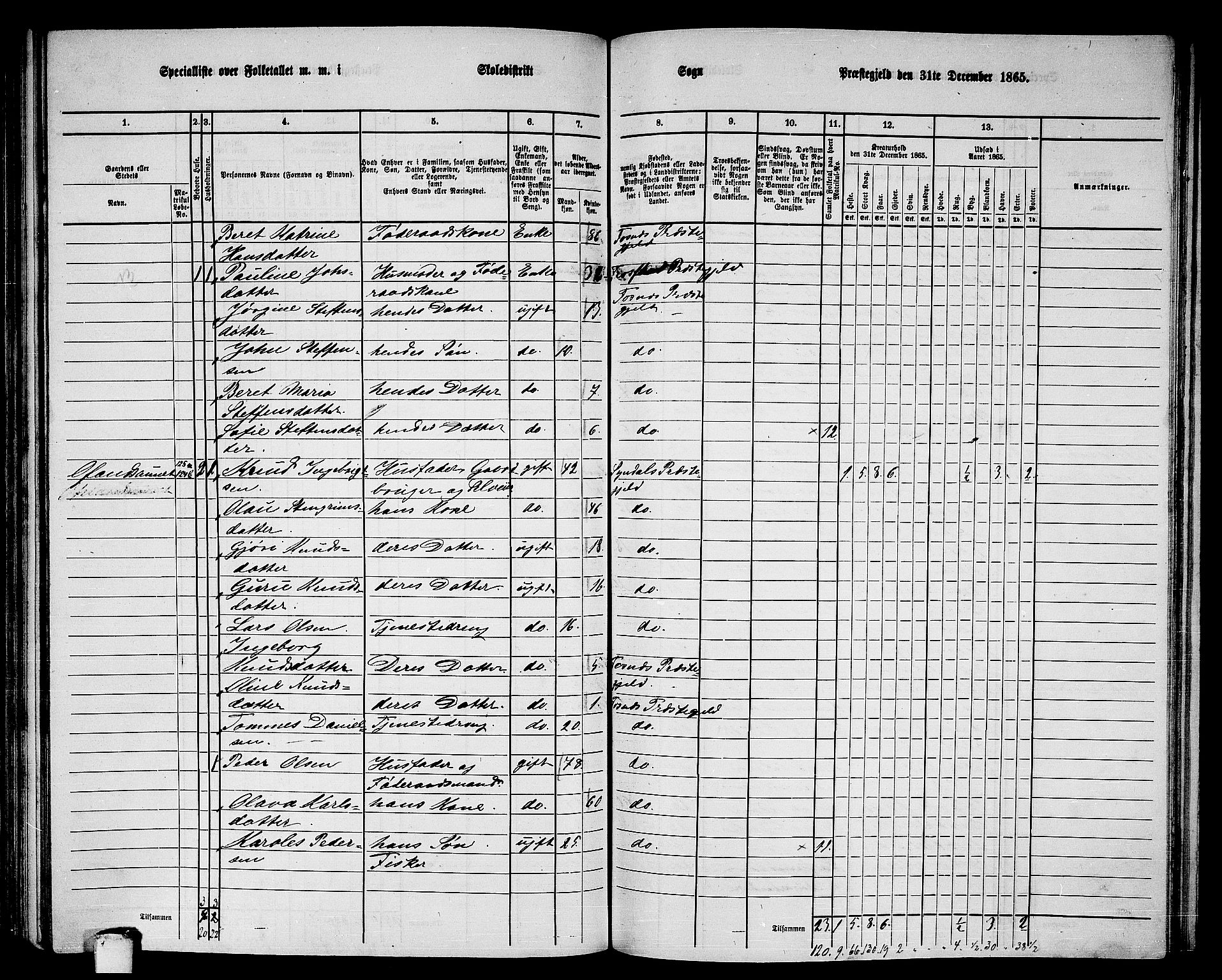 RA, 1865 census for Fosnes, 1865, p. 109