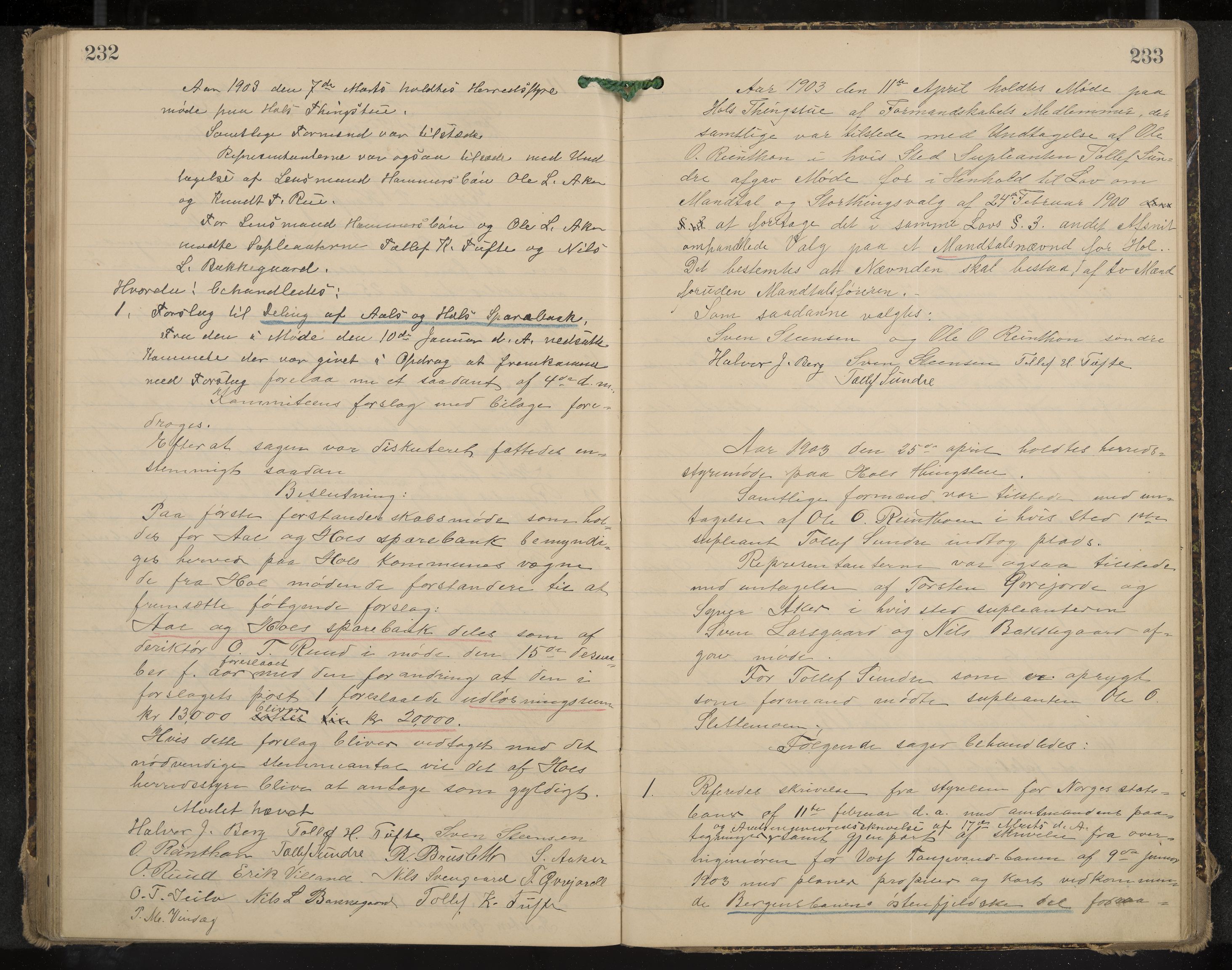 Hol formannskap og sentraladministrasjon, IKAK/0620021-1/A/L0003: Møtebok, 1897-1904, p. 232-233