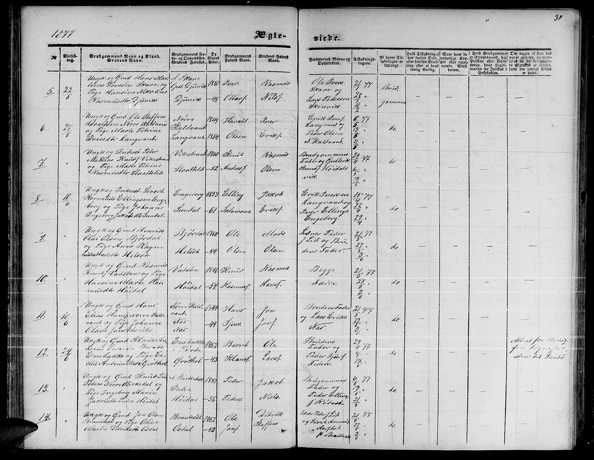 Ministerialprotokoller, klokkerbøker og fødselsregistre - Møre og Romsdal, AV/SAT-A-1454/511/L0157: Parish register (copy) no. 511C03, 1864-1884, p. 34