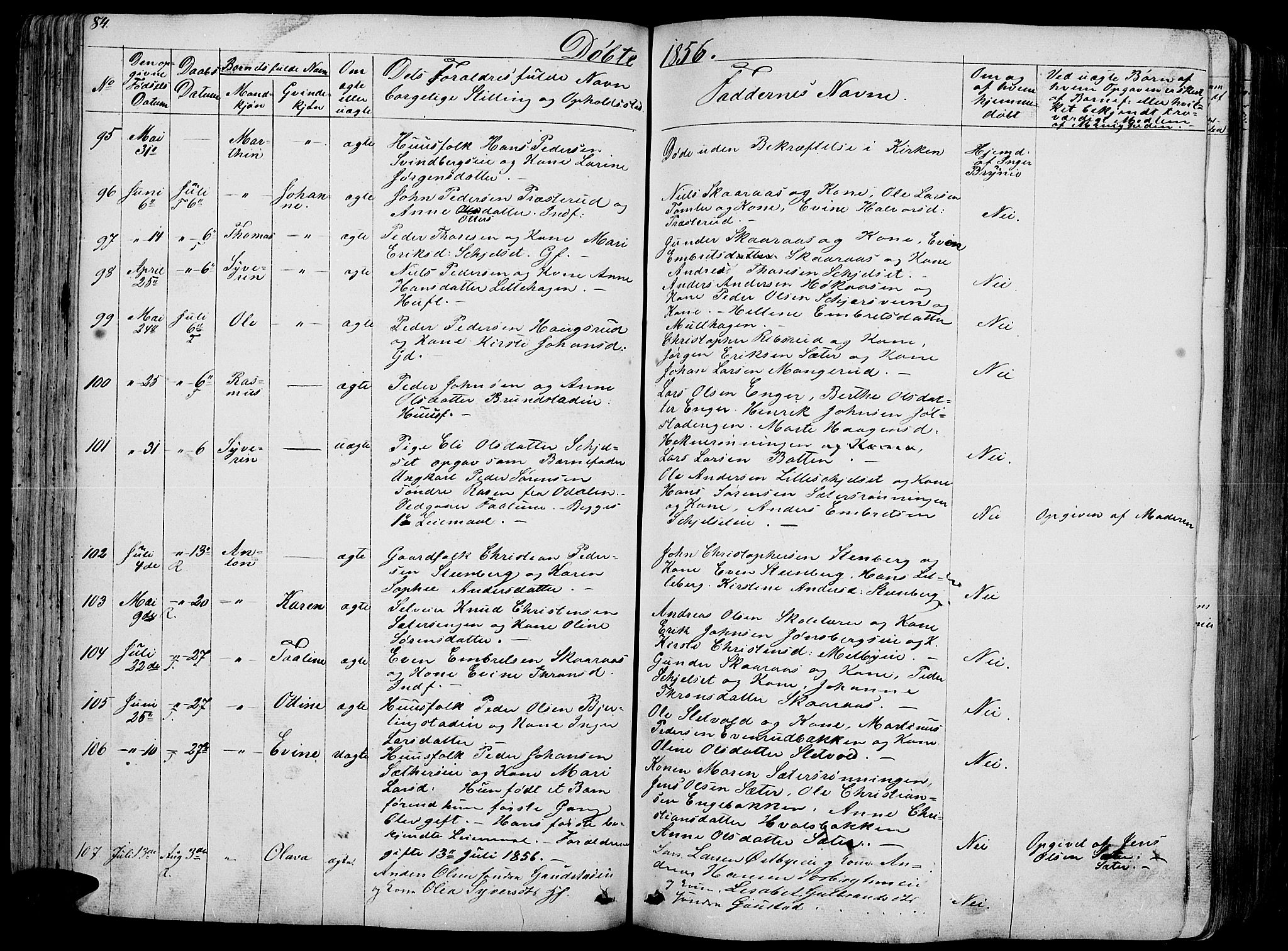 Romedal prestekontor, AV/SAH-PREST-004/L/L0009: Parish register (copy) no. 9, 1846-1866, p. 84