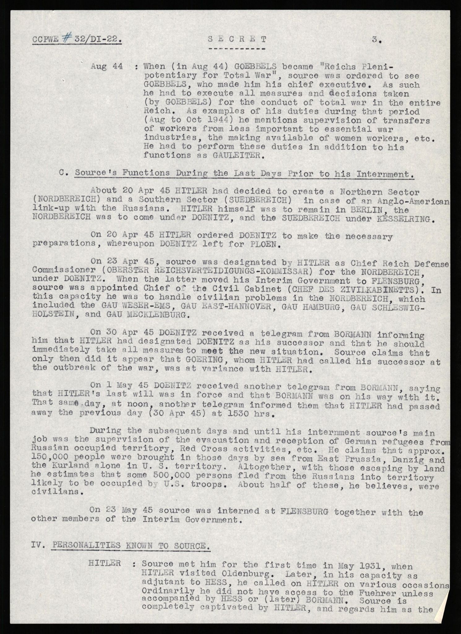 Forsvaret, Forsvarets overkommando II, AV/RA-RAFA-3915/D/Db/L0035: CI Questionaires. Tyske okkupasjonsstyrker i Norge. Tyskere., 1945-1946, p. 73