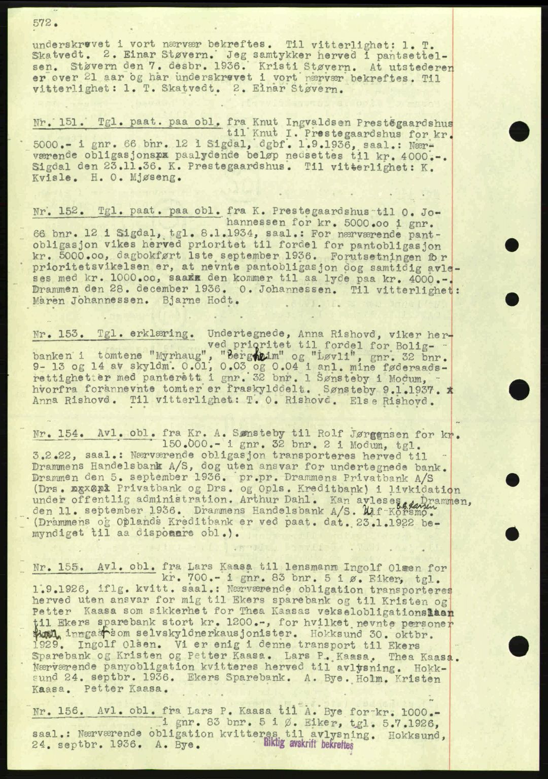Eiker, Modum og Sigdal sorenskriveri, SAKO/A-123/G/Ga/Gab/L0034: Mortgage book no. A4, 1936-1937, Diary no: : 151/1937