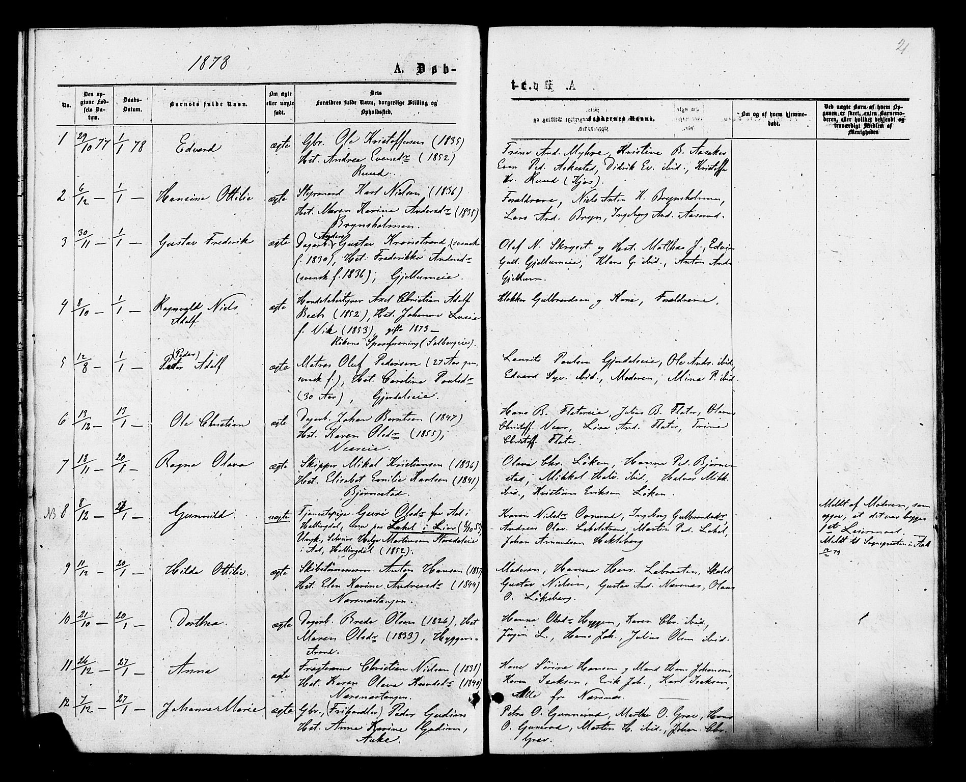 Røyken kirkebøker, AV/SAKO-A-241/F/Fa/L0007: Parish register (official) no. 7, 1876-1879, p. 21