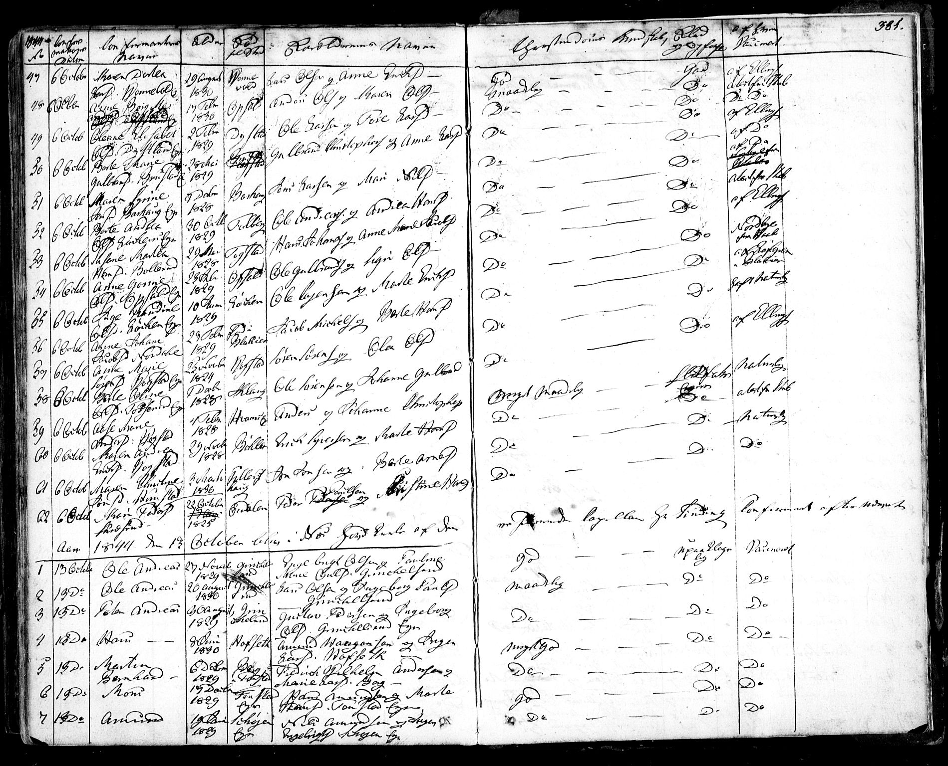 Nes prestekontor Kirkebøker, AV/SAO-A-10410/F/Fa/L0006: Parish register (official) no. I 6, 1833-1845, p. 381
