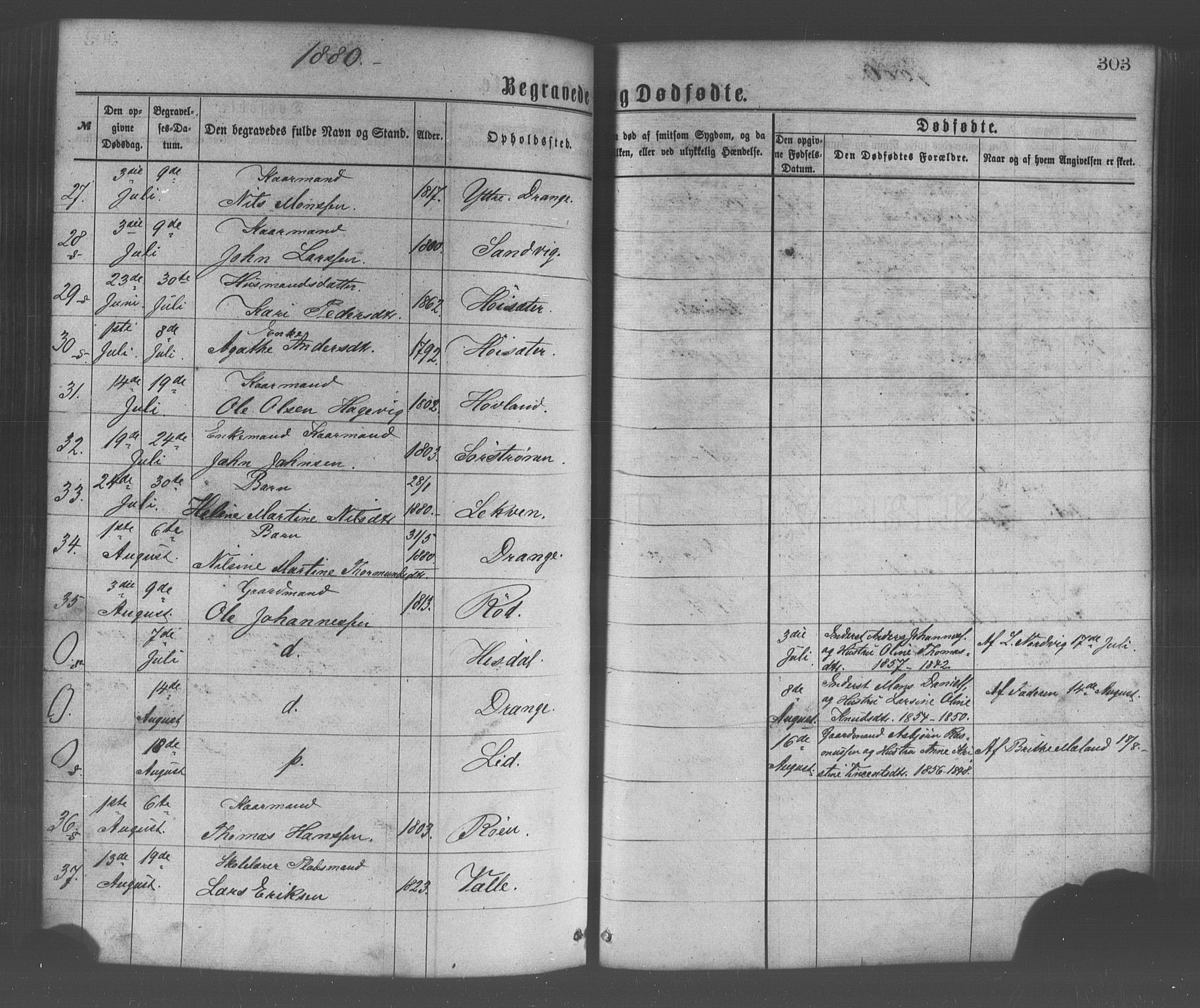 Os sokneprestembete, AV/SAB-A-99929: Parish register (official) no. A 18, 1874-1884, p. 303