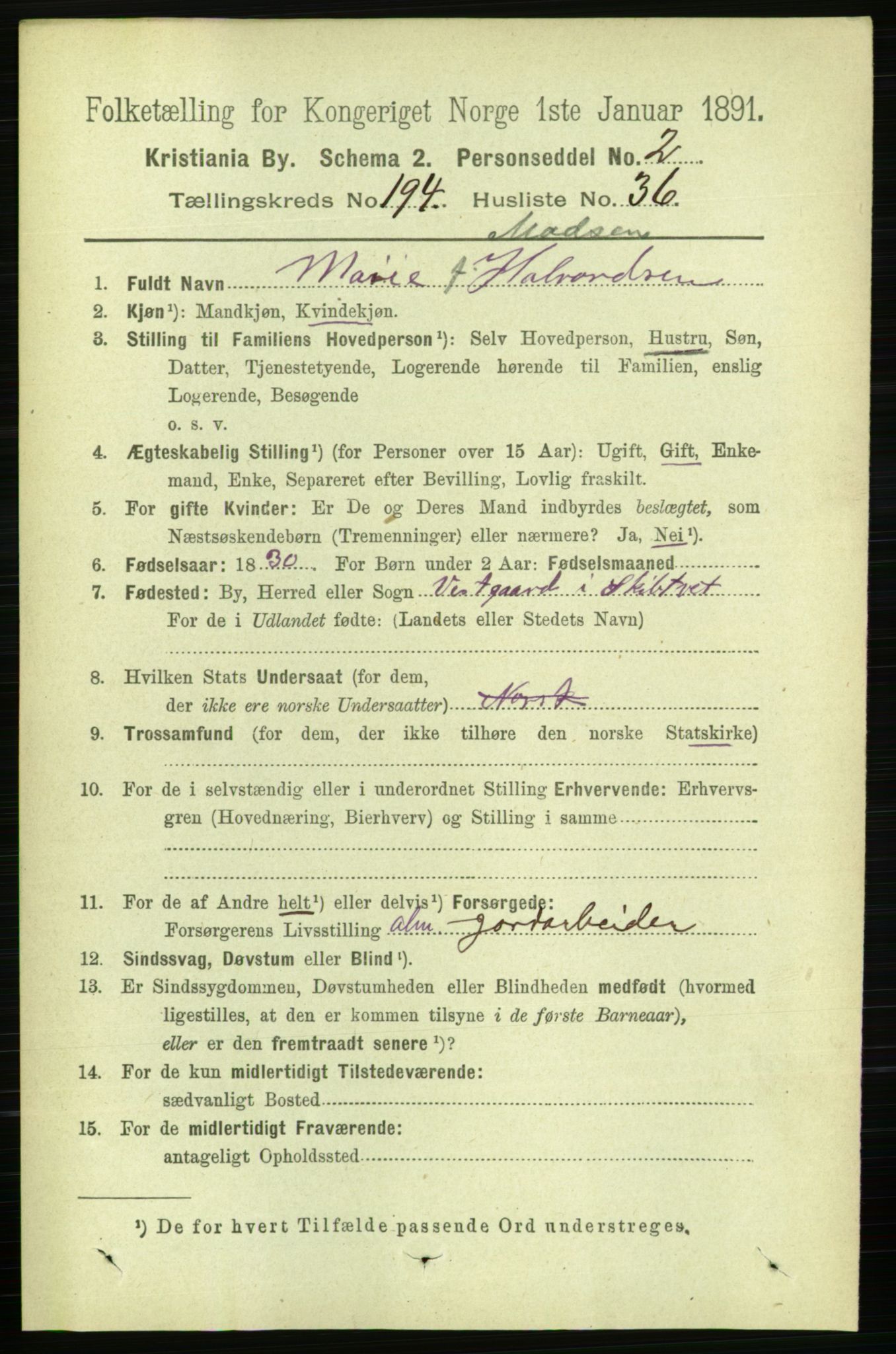 RA, 1891 census for 0301 Kristiania, 1891, p. 117419