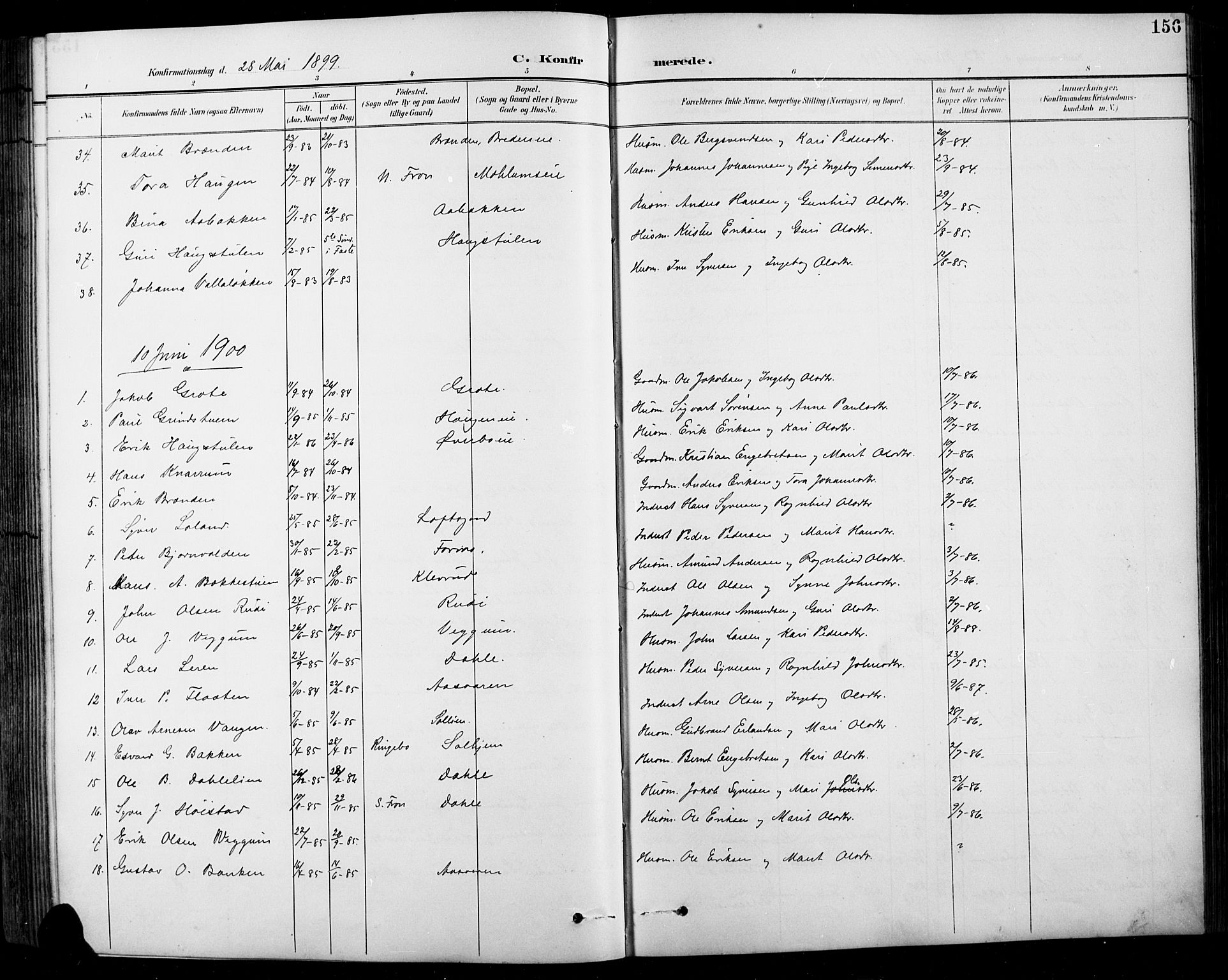 Sel prestekontor, SAH/PREST-074/H/Ha/Hab/L0001: Parish register (copy) no. 1, 1894-1923, p. 156