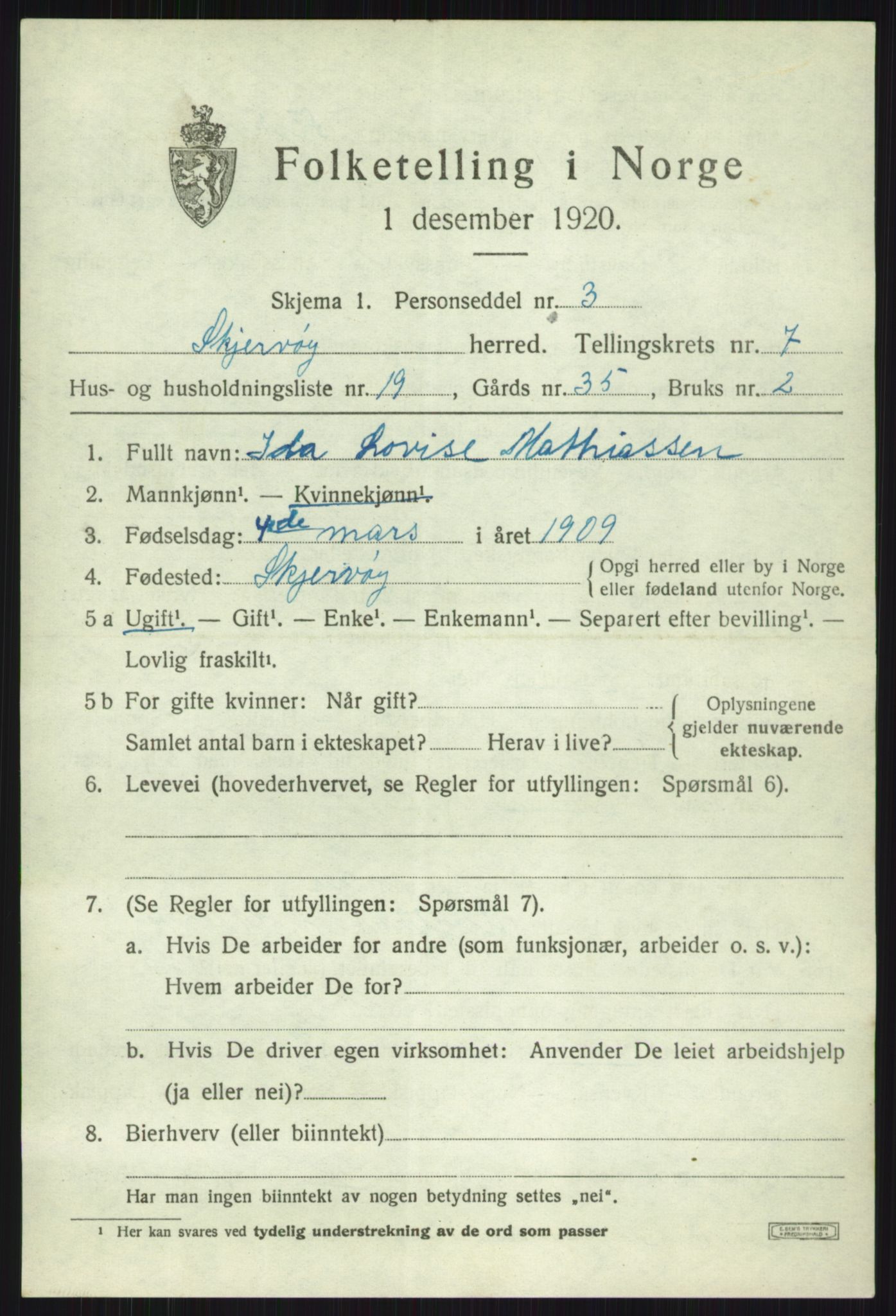 SATØ, 1920 census for Skjervøy, 1920, p. 4551