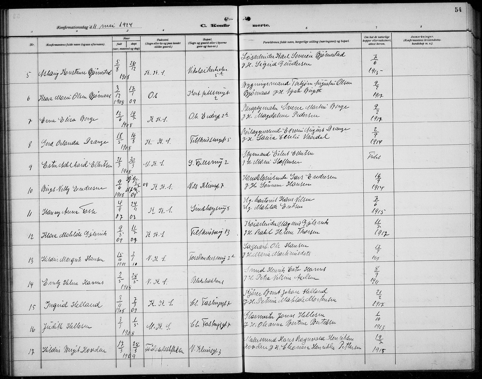 Korskirken sokneprestembete, AV/SAB-A-76101/H/Hab: Parish register (copy) no. C 6, 1918-1941, p. 54