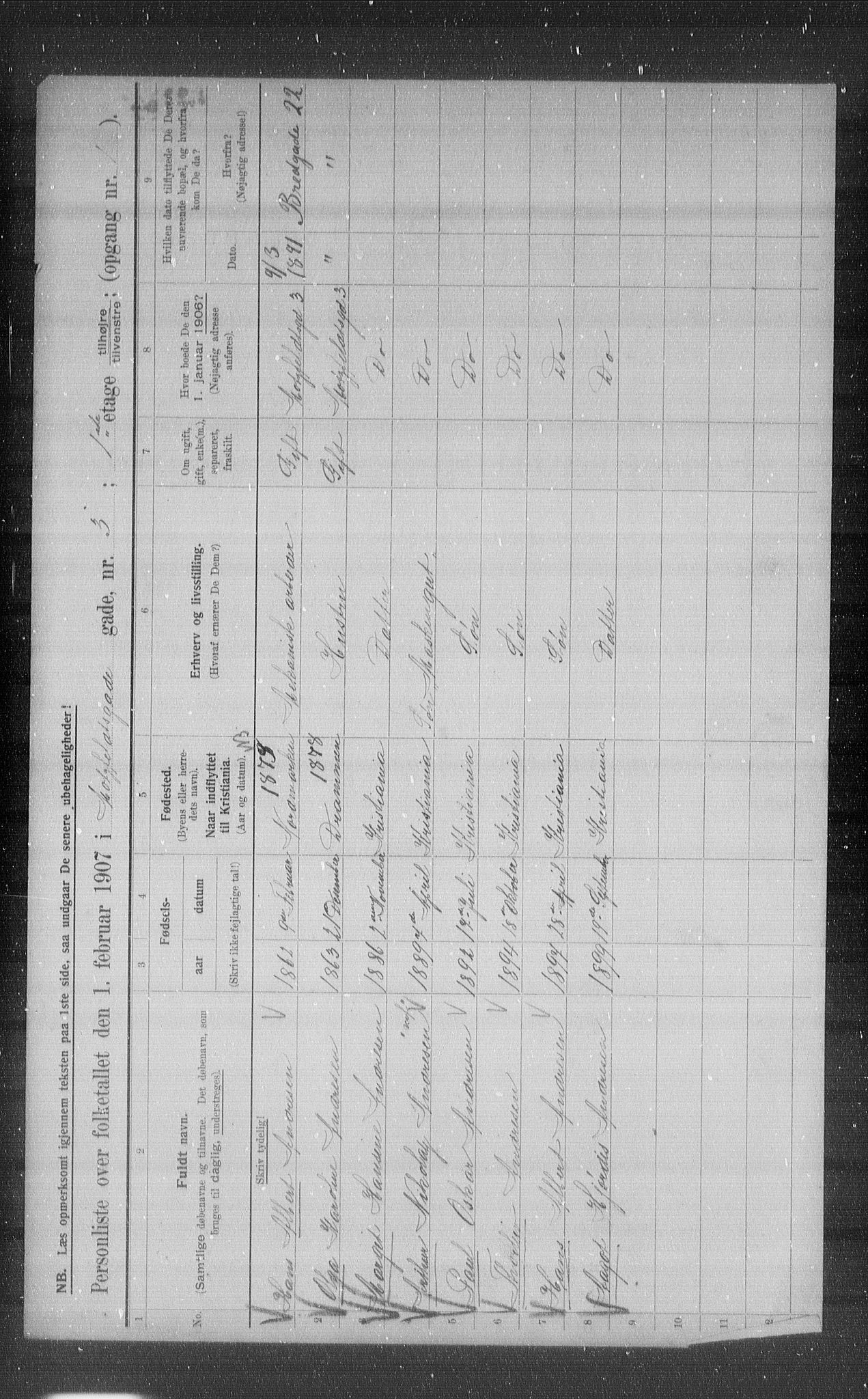 OBA, Municipal Census 1907 for Kristiania, 1907, p. 33648