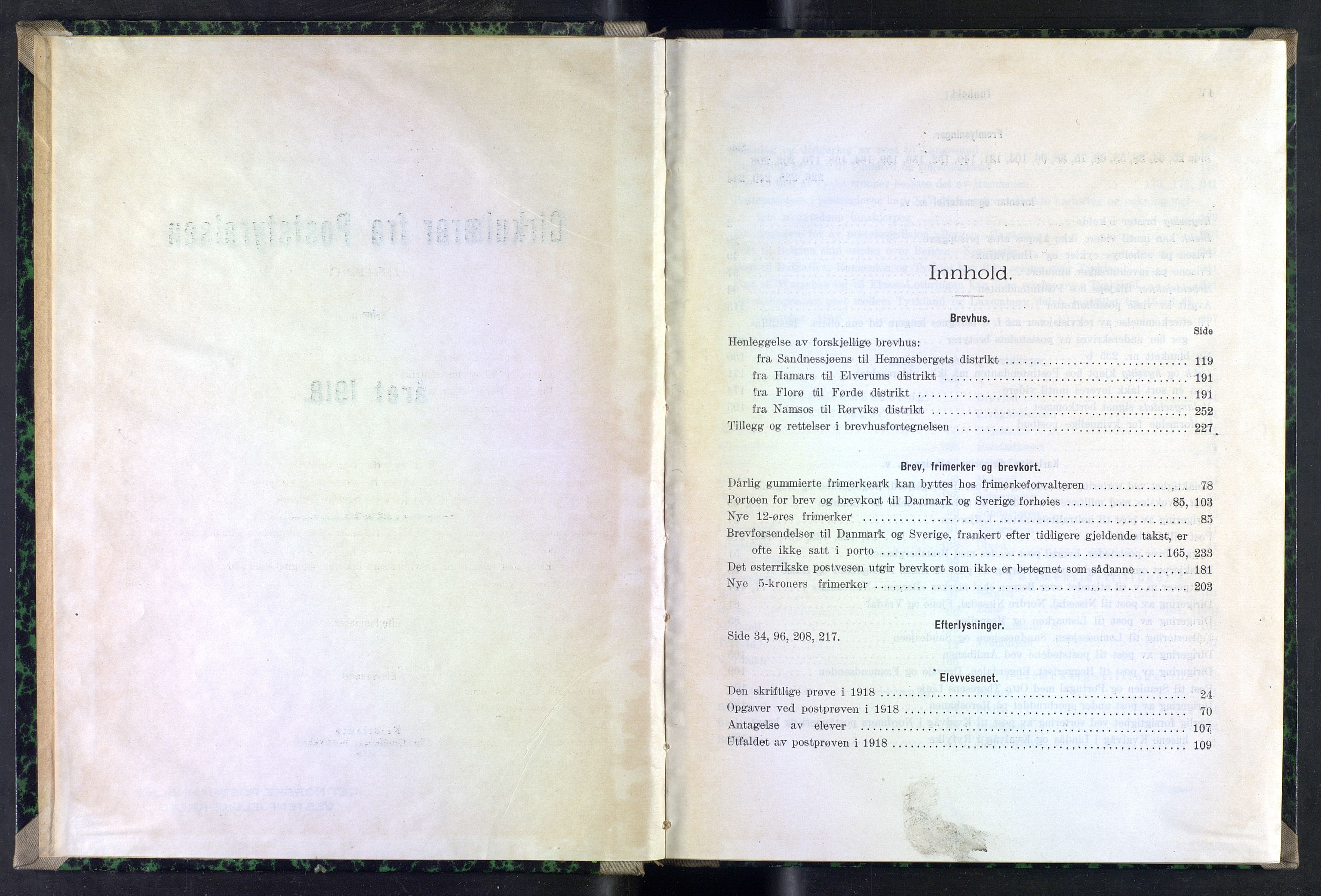 Norges Postmuseums bibliotek, NOPO/-/-/-: Sirkulærer fra Poststyrelsen, 1918