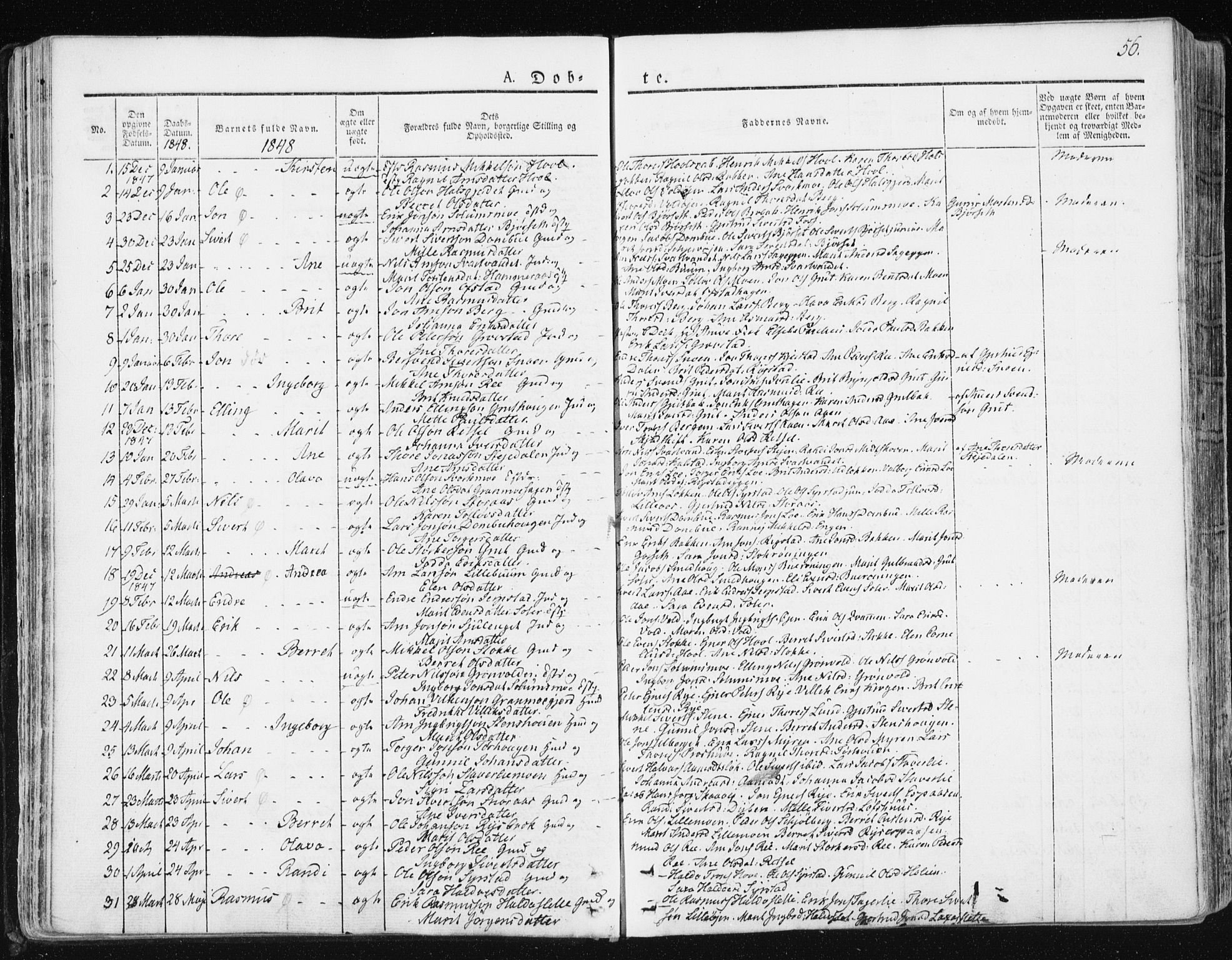 Ministerialprotokoller, klokkerbøker og fødselsregistre - Sør-Trøndelag, SAT/A-1456/672/L0855: Parish register (official) no. 672A07, 1829-1860, p. 56