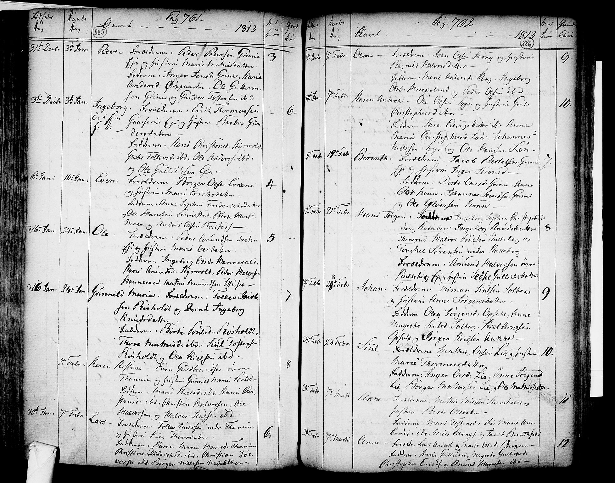 Lardal kirkebøker, SAKO/A-350/F/Fa/L0003: Parish register (official) no. I 3, 1733-1815, p. 885-886