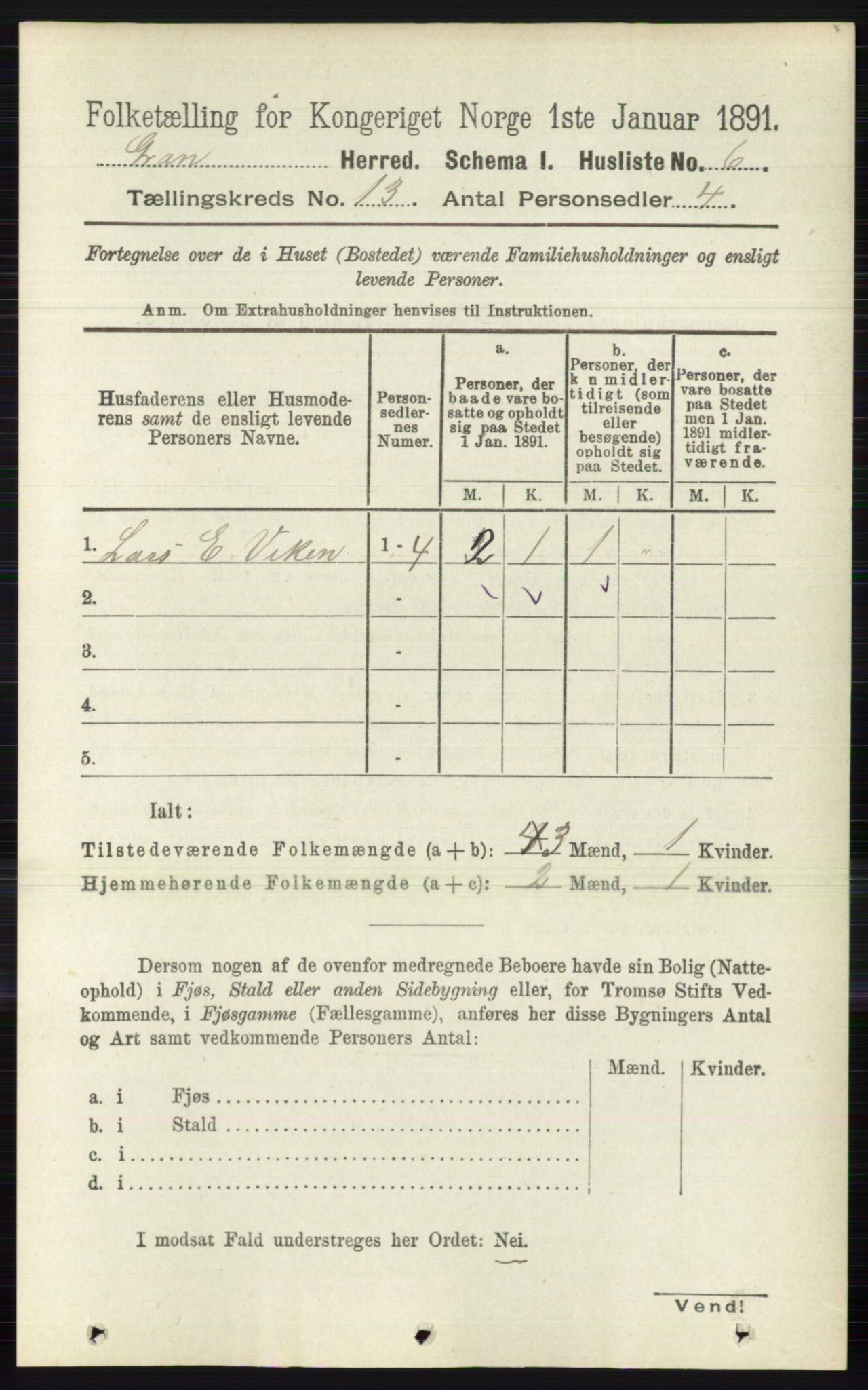 RA, 1891 census for 0534 Gran, 1891, p. 6788