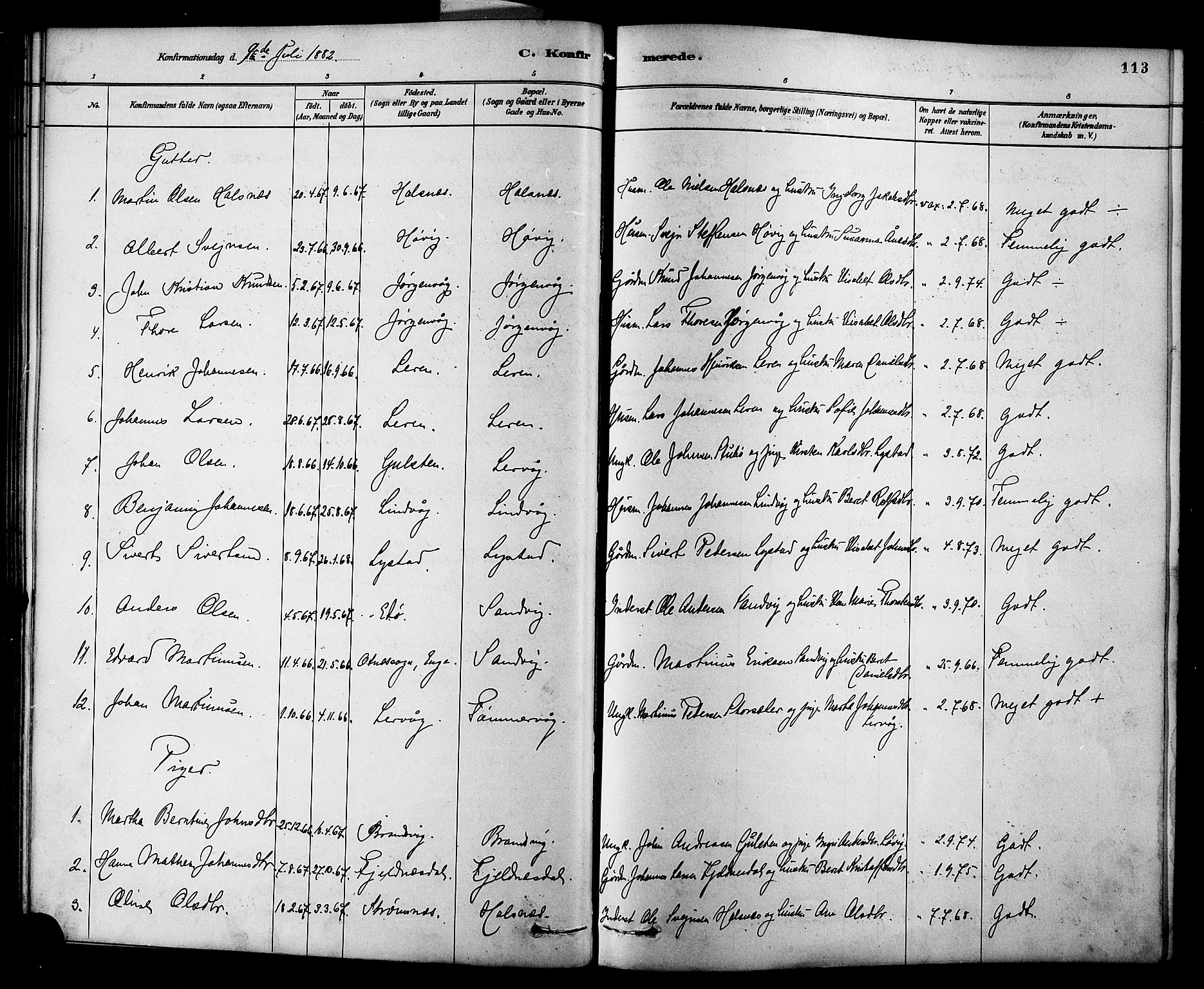 Ministerialprotokoller, klokkerbøker og fødselsregistre - Møre og Romsdal, SAT/A-1454/577/L0896: Parish register (official) no. 577A03, 1880-1898, p. 113