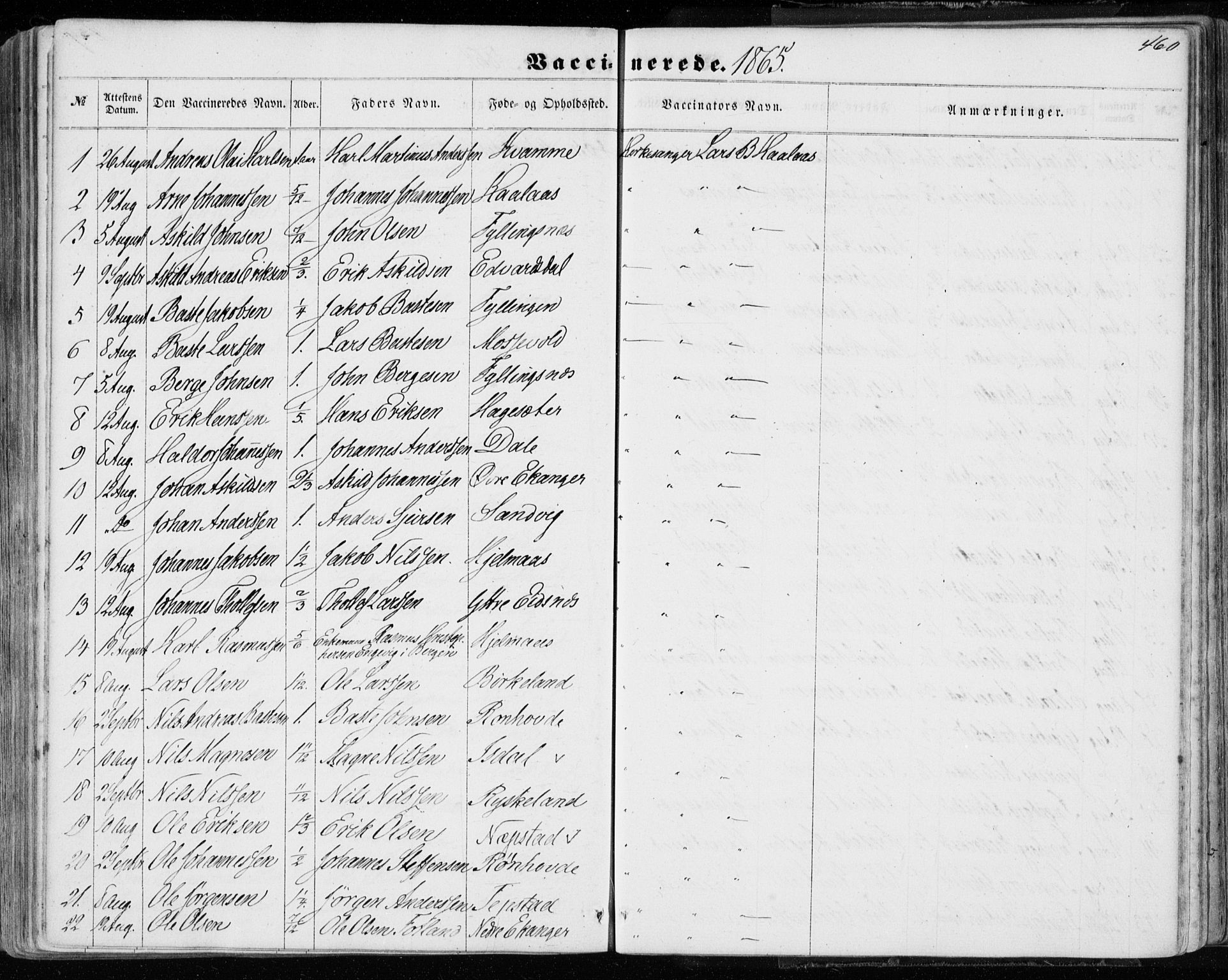 Hamre sokneprestembete, SAB/A-75501/H/Ha/Haa/Haaa/L0014: Parish register (official) no. A 14, 1858-1872, p. 460