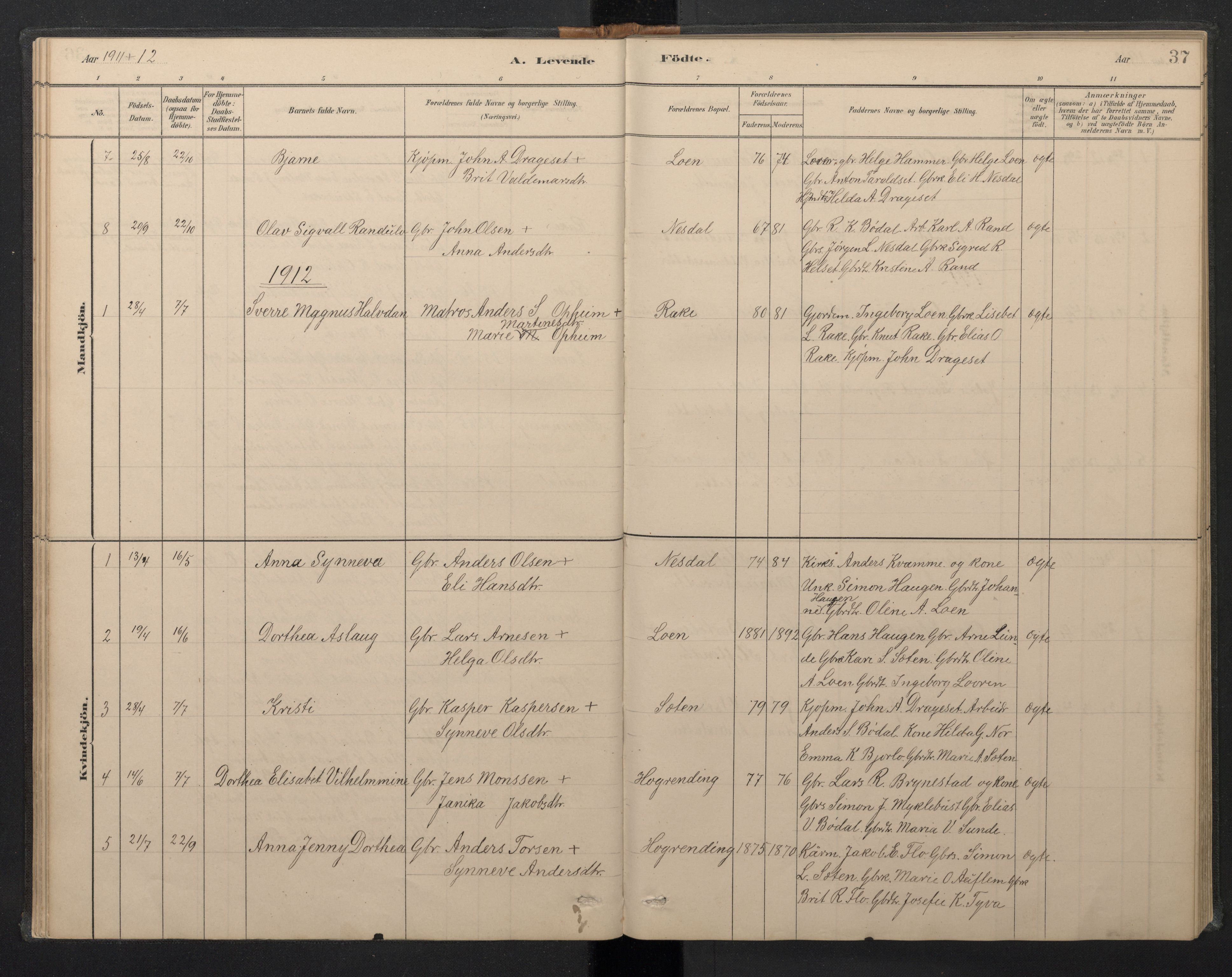 Stryn Sokneprestembete, AV/SAB-A-82501: Parish register (copy) no. B 3, 1881-1918, p. 36b-37a