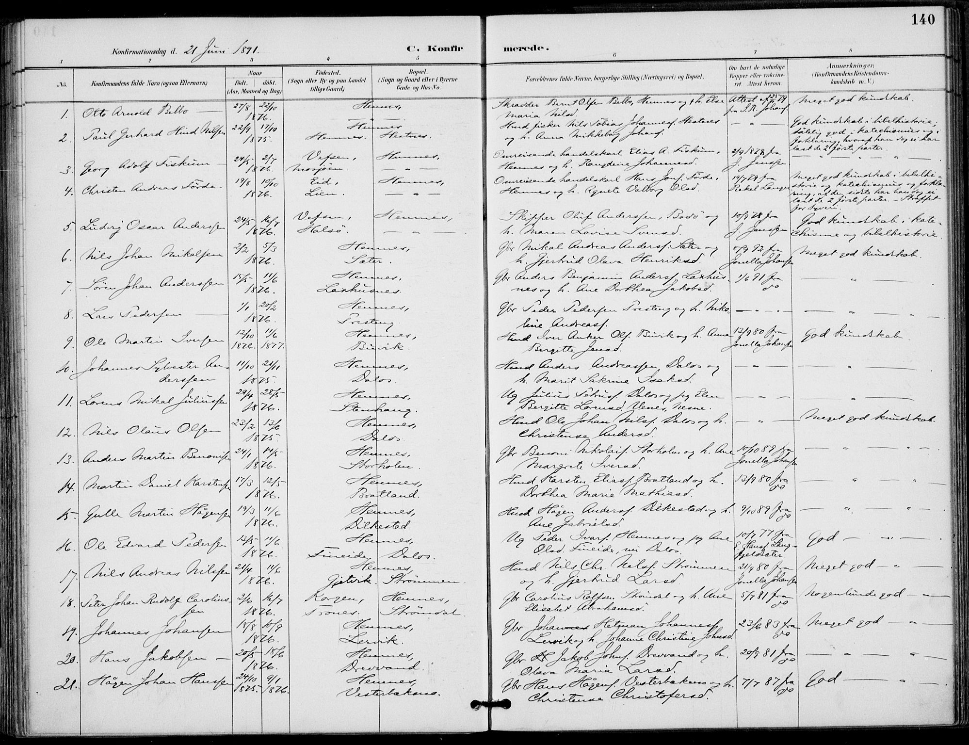Ministerialprotokoller, klokkerbøker og fødselsregistre - Nordland, SAT/A-1459/825/L0362: Parish register (official) no. 825A16, 1886-1908, p. 140