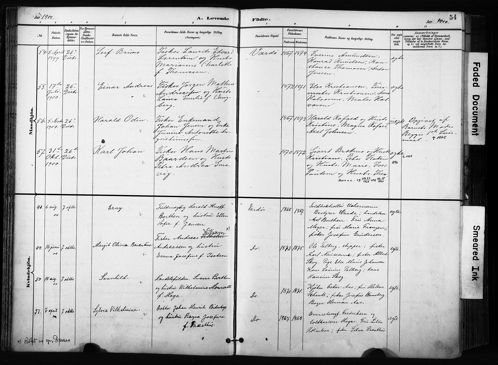 Vardø sokneprestkontor, AV/SATØ-S-1332/H/Ha/L0010kirke: Parish register (official) no. 10, 1895-1907, p. 54