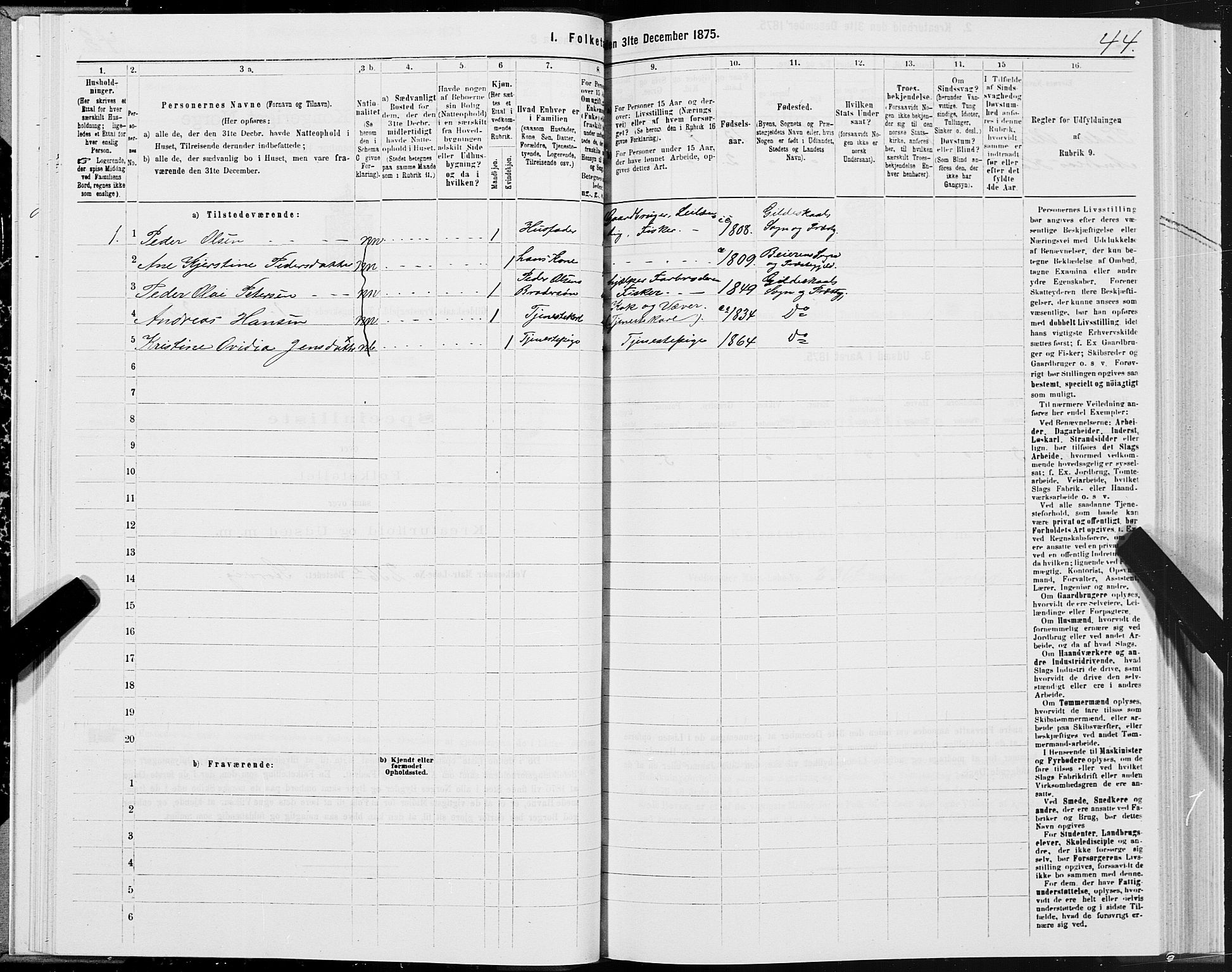 SAT, 1875 census for 1838P Gildeskål, 1875, p. 1044