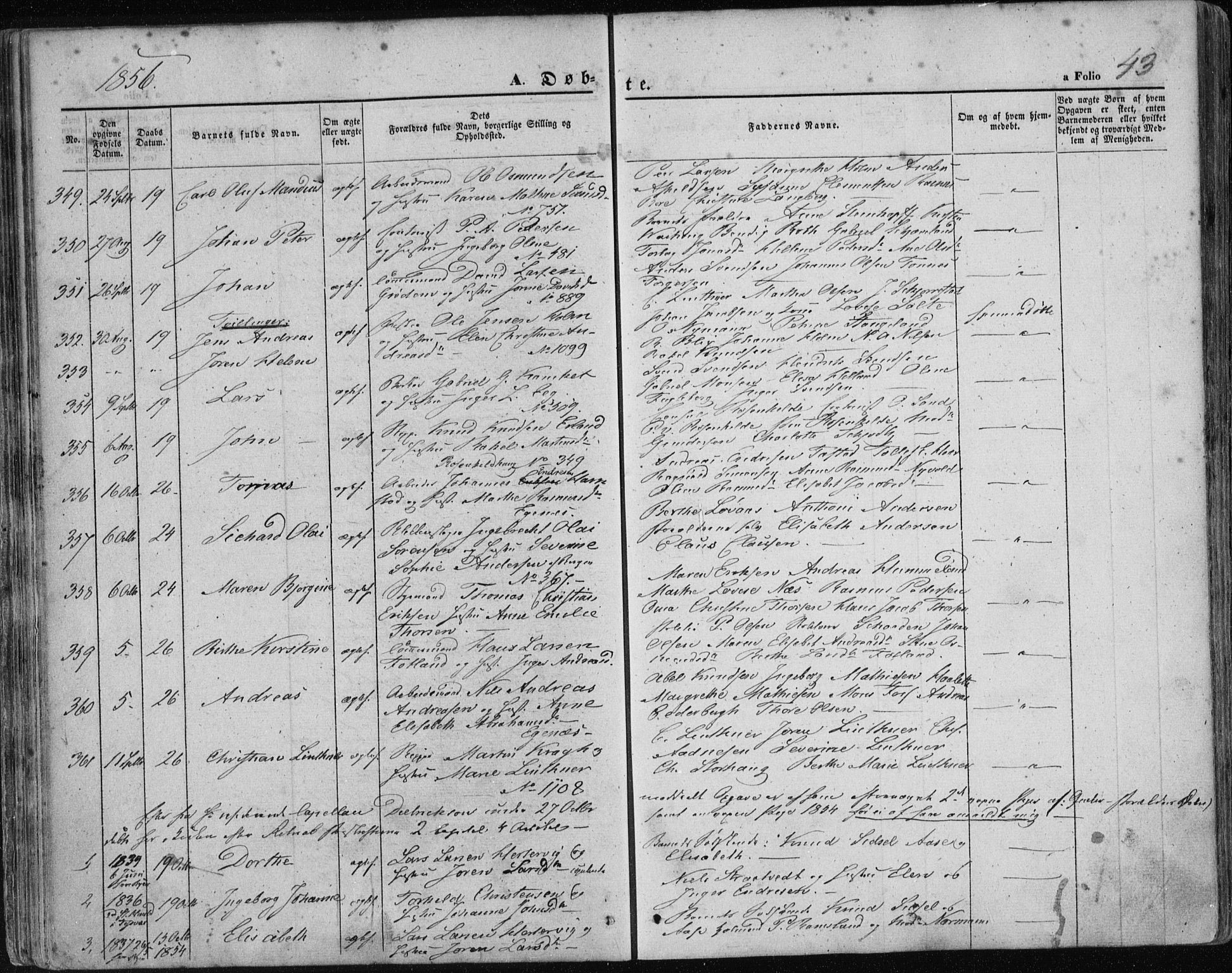 Domkirken sokneprestkontor, SAST/A-101812/001/30/30BA/L0017: Parish register (official) no. A 16, 1855-1867, p. 43