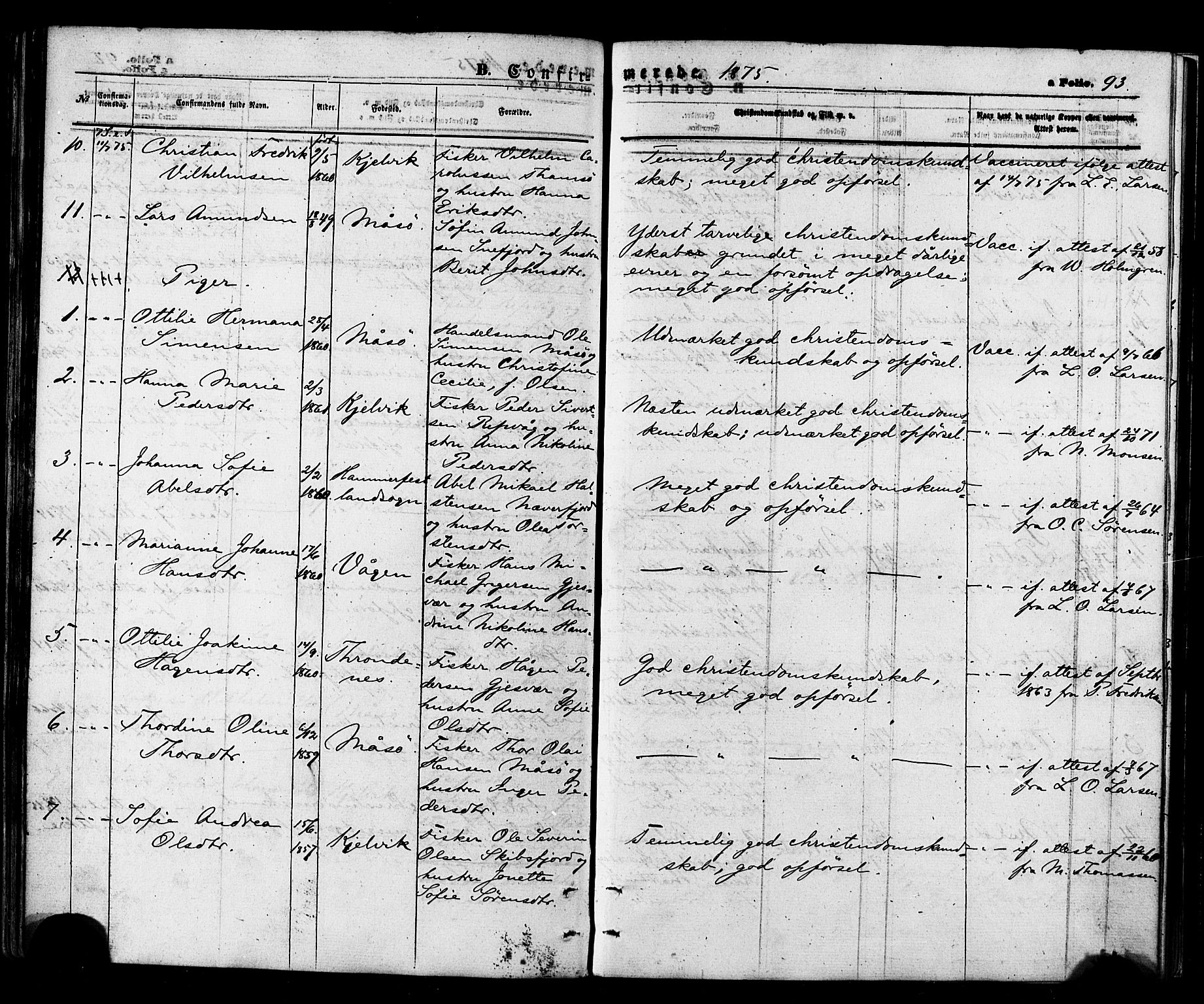Måsøy sokneprestkontor, AV/SATØ-S-1348/H/Ha/L0003kirke: Parish register (official) no. 3, 1866-1877, p. 93