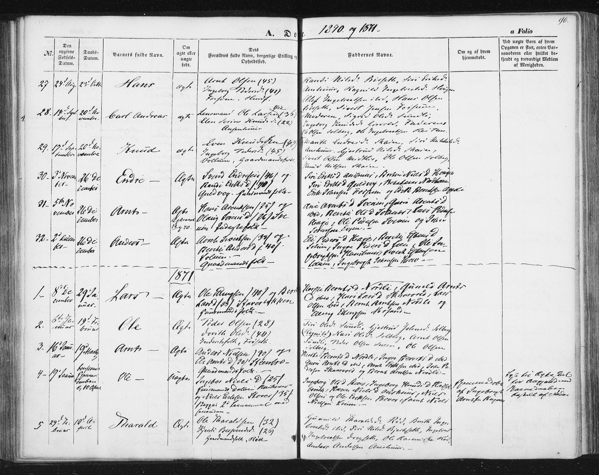 Ministerialprotokoller, klokkerbøker og fødselsregistre - Sør-Trøndelag, SAT/A-1456/689/L1038: Parish register (official) no. 689A03, 1848-1872, p. 96