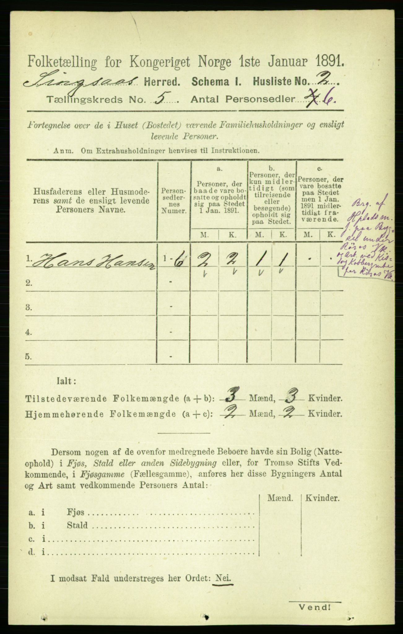 RA, 1891 census for 1646 Singsås, 1891, p. 984