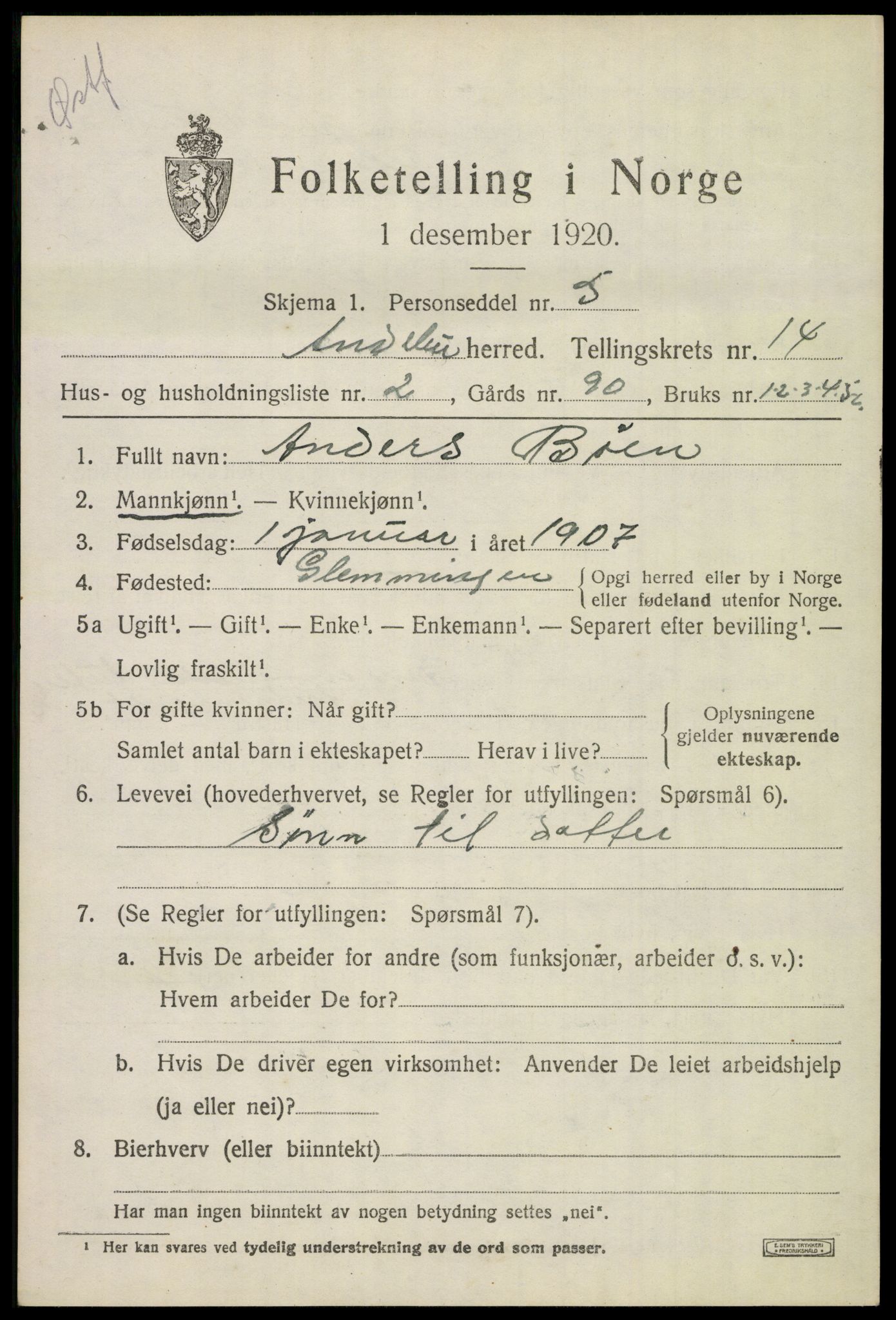 SAKO, 1920 census for Andebu, 1920, p. 5120
