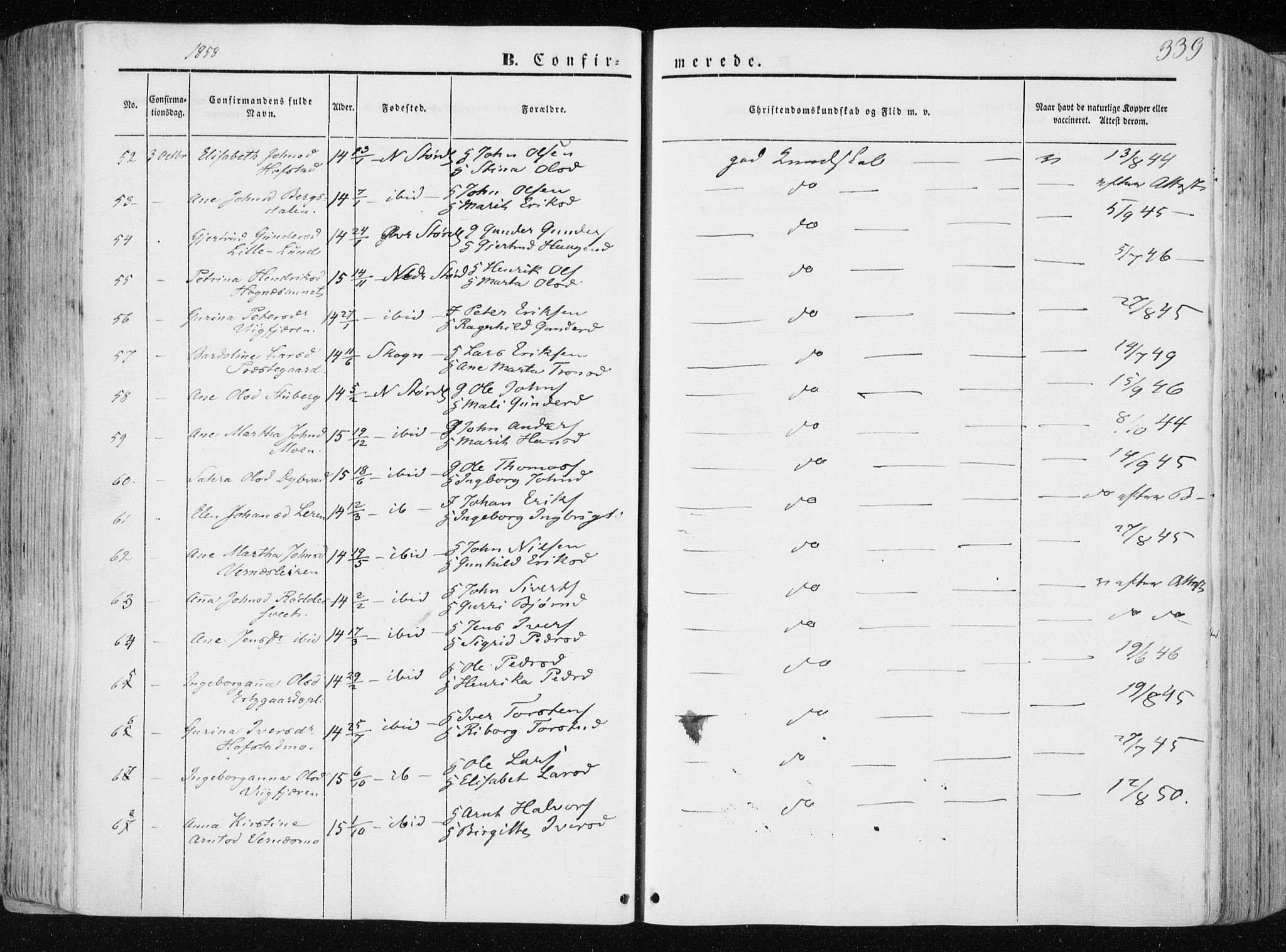 Ministerialprotokoller, klokkerbøker og fødselsregistre - Nord-Trøndelag, SAT/A-1458/709/L0074: Parish register (official) no. 709A14, 1845-1858, p. 339